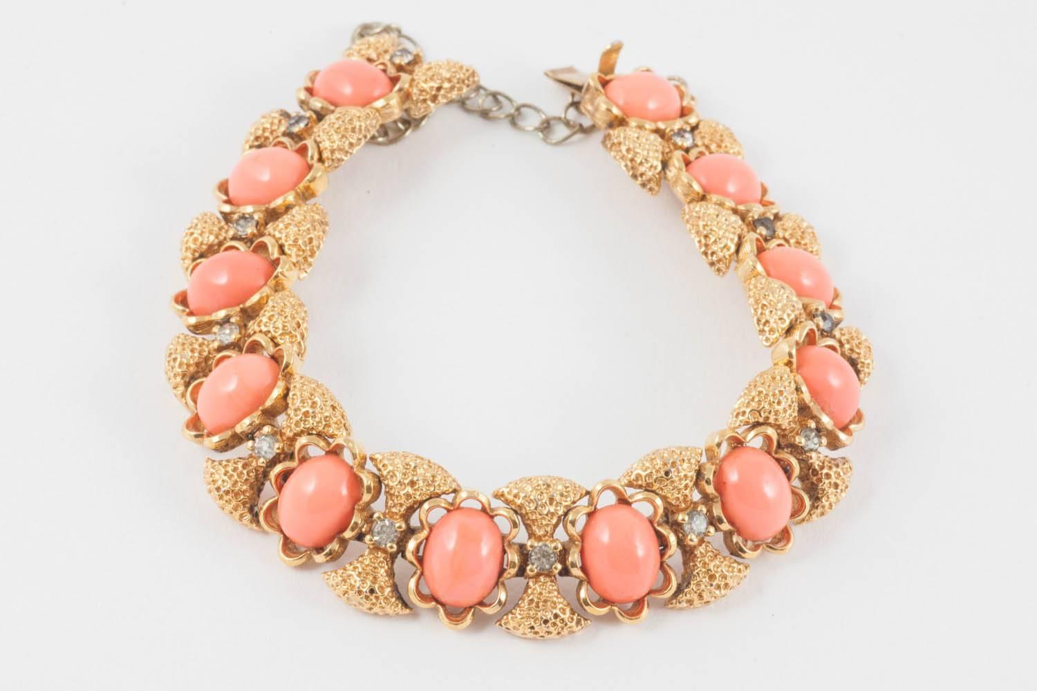 A rusticated gilt metal and faux coral bracelet, Panetta, 1960s.  2