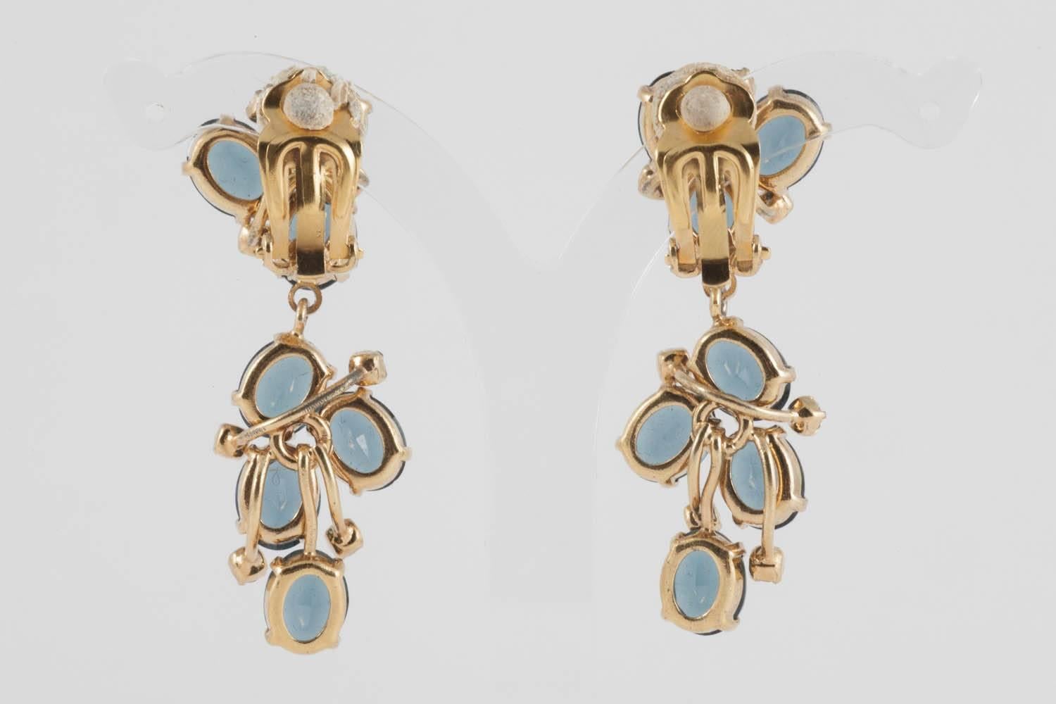 Beautiful sapphire paste drop earrings, 1960s 1
