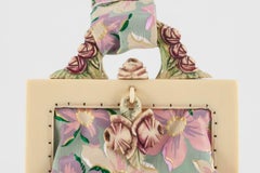 An embroidered floral silk and ivorine framed small handbag, English, 1920s.