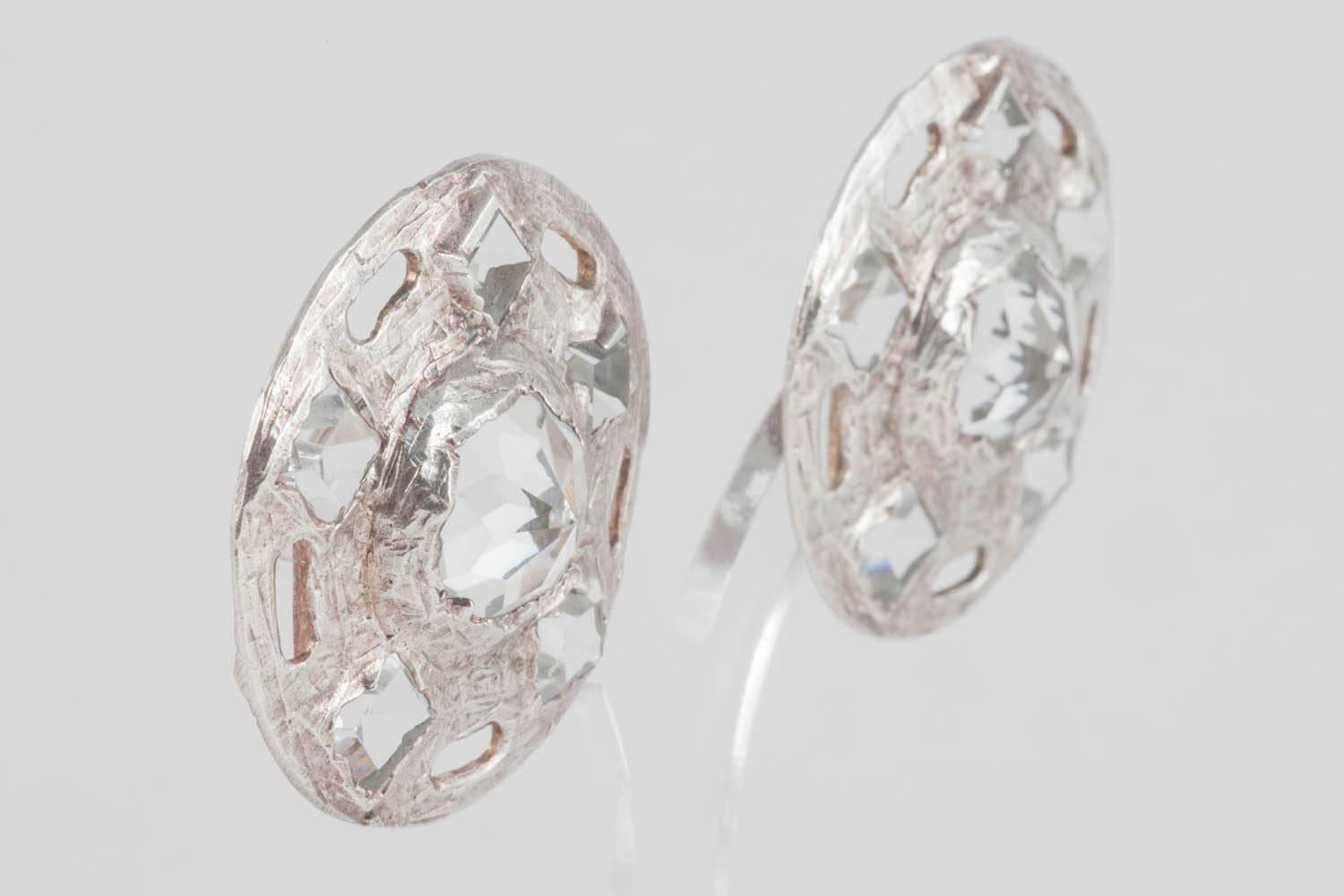 Silvertone and clear paste earrings, Clare Deve (Paris) for Montana, 1980s  In Excellent Condition In Greyabbey, County Down