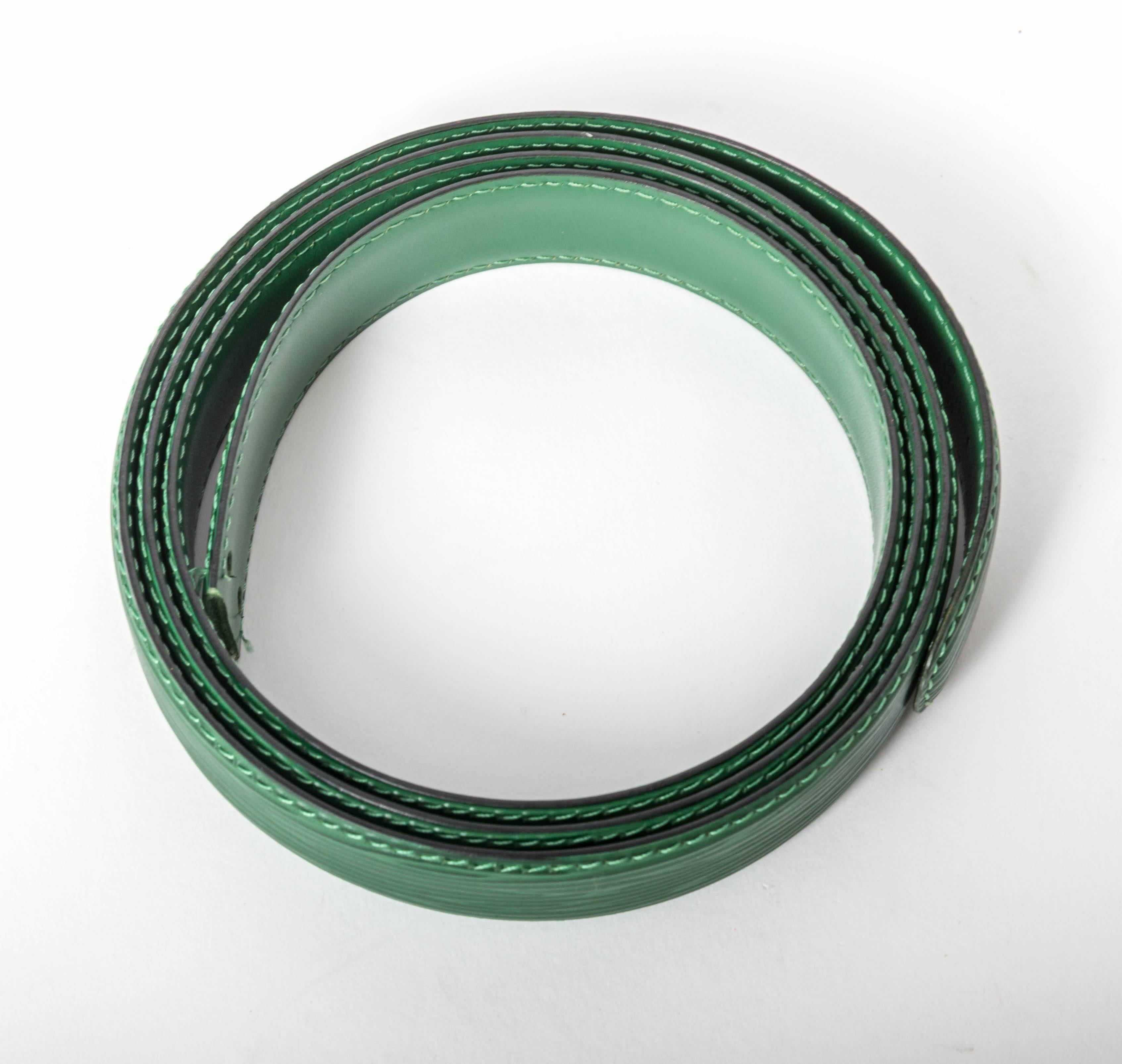 Brown Louis Vuitton Green Epi Belt with Silver and Gold Buckles / New With Box - 44