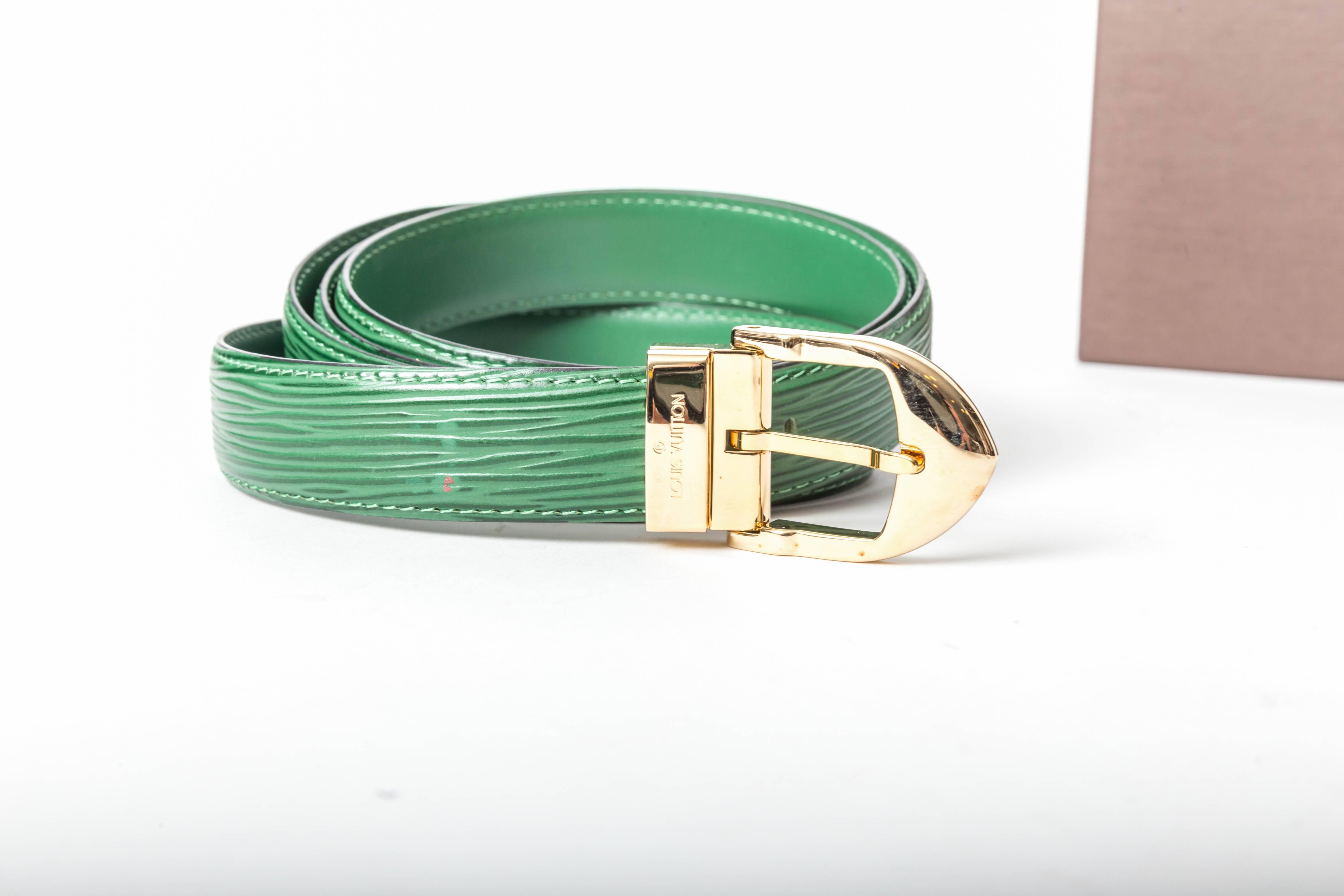 Louis Vuitton Green Epi Belt with Silver and Gold Buckles / New With Box - 44 1