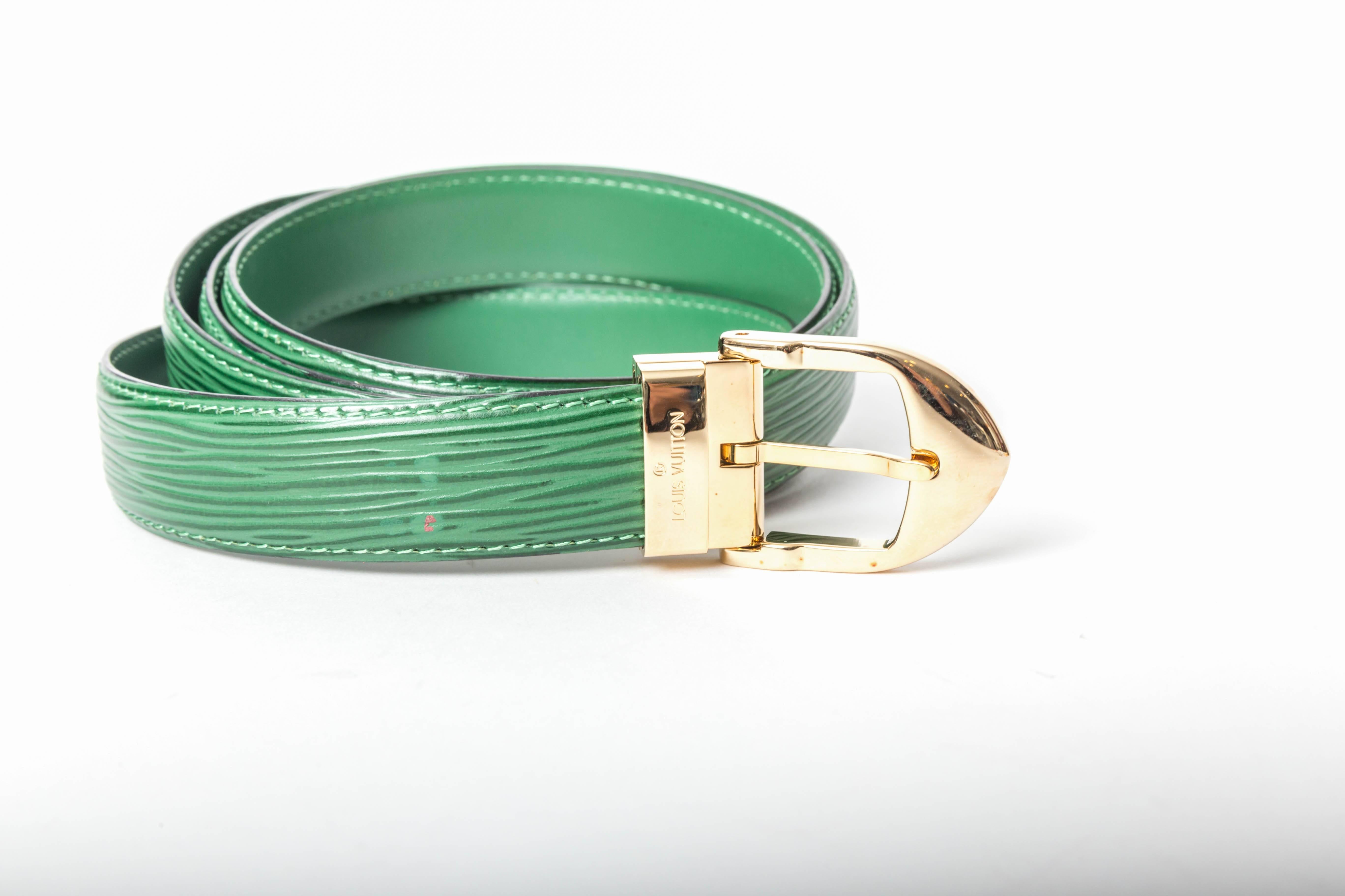 Louis Vuitton Green Epi Belt with Silver and Gold Buckles / New With Box - 44 2