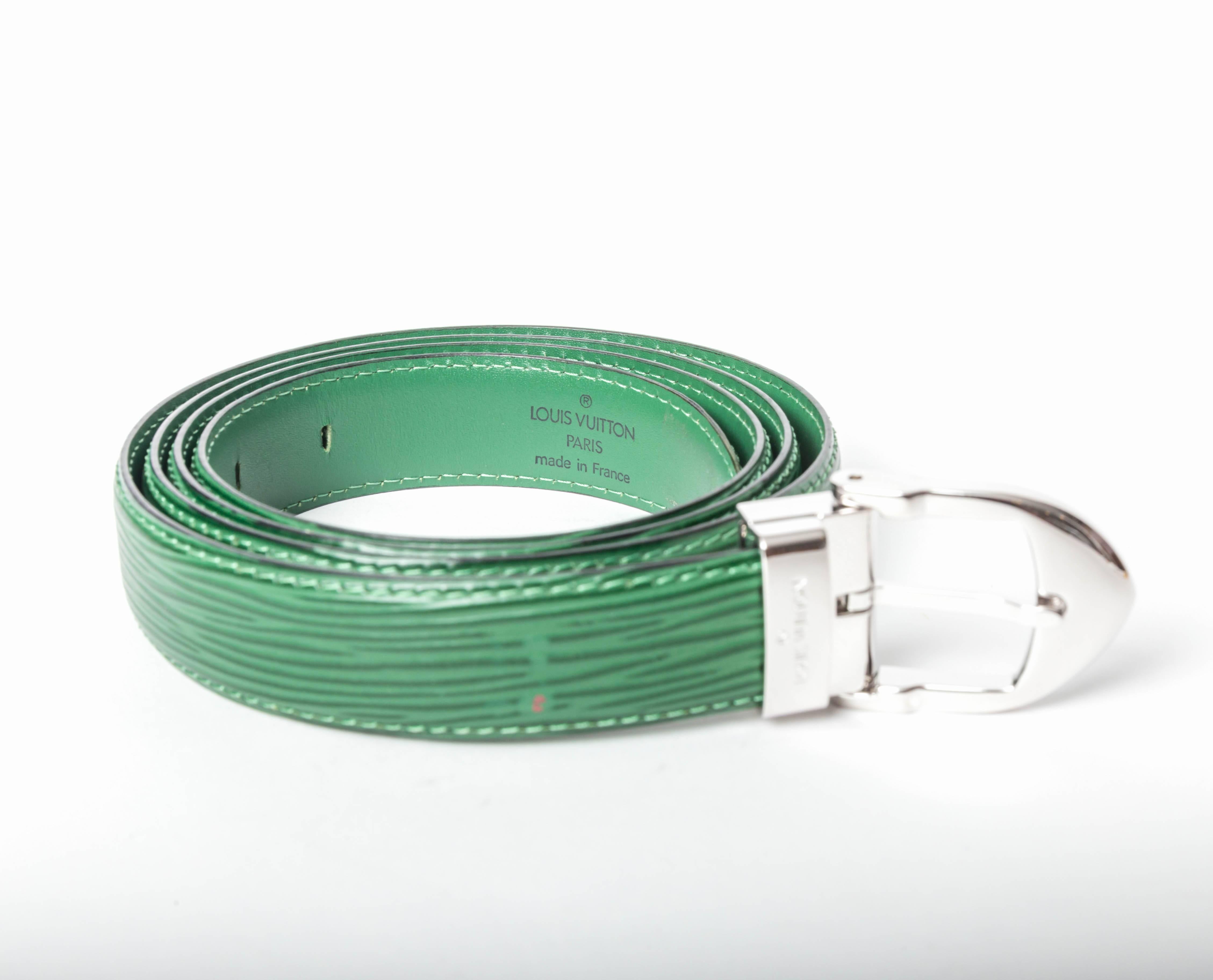 Louis Vuitton Green Epi Belt with Silver and Gold Buckles / New With Box - 44 3