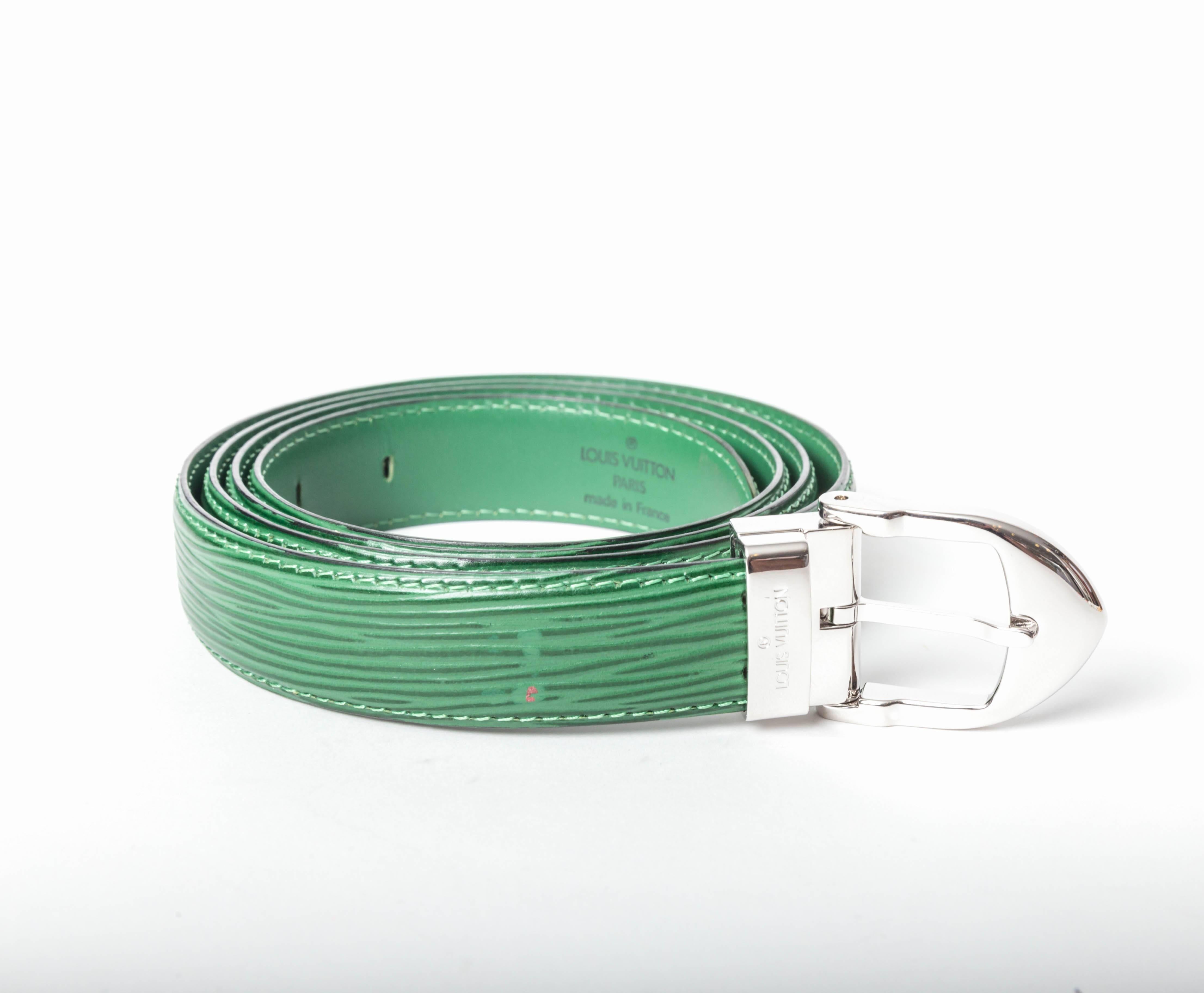 Louis Vuitton Green Epi Belt with Silver and Gold Buckles / New With Box - 44 4