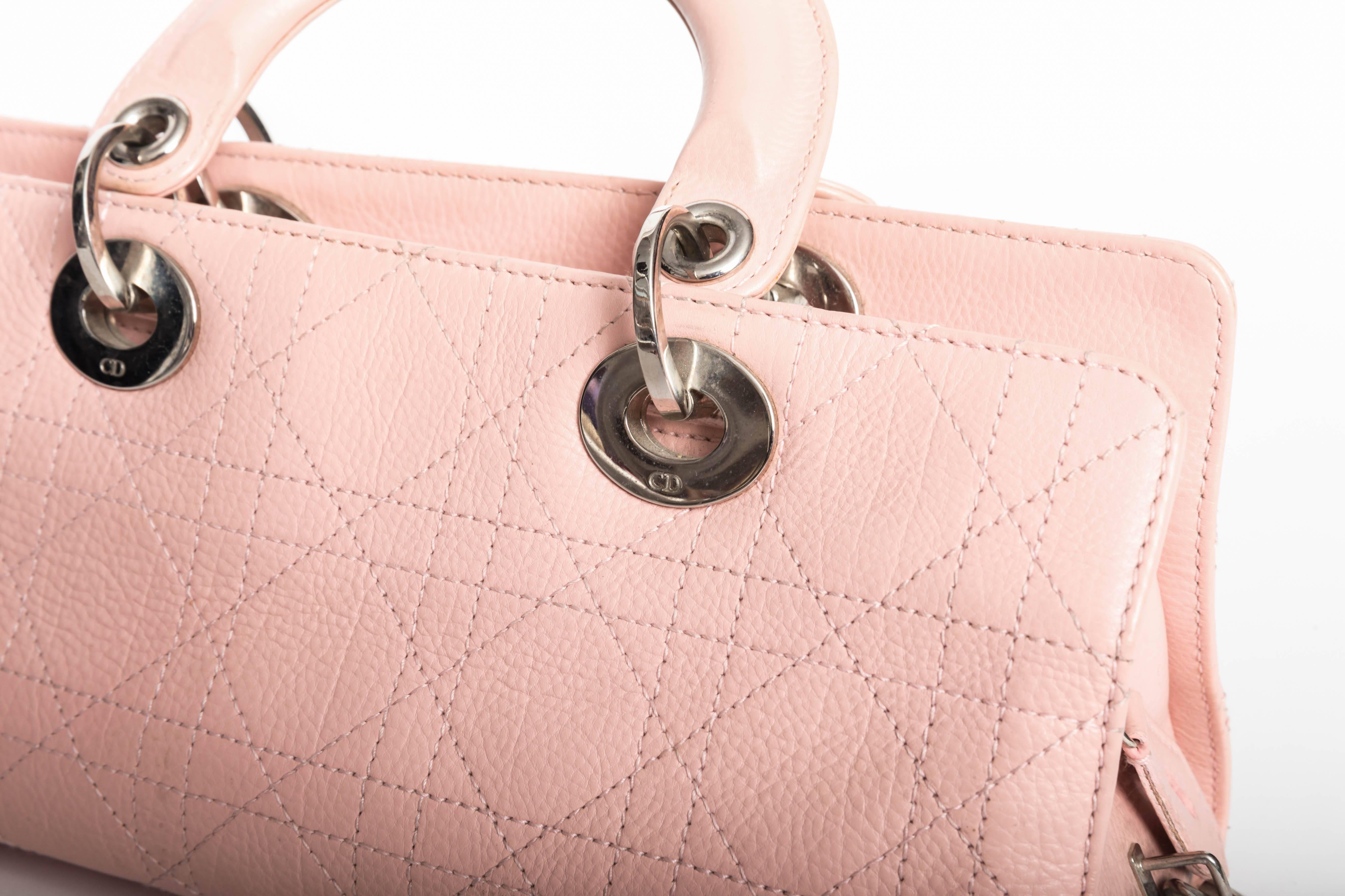 Christian Dior East /West Pink Cannage Lady Dior In Good Condition In Westhampton Beach, NY