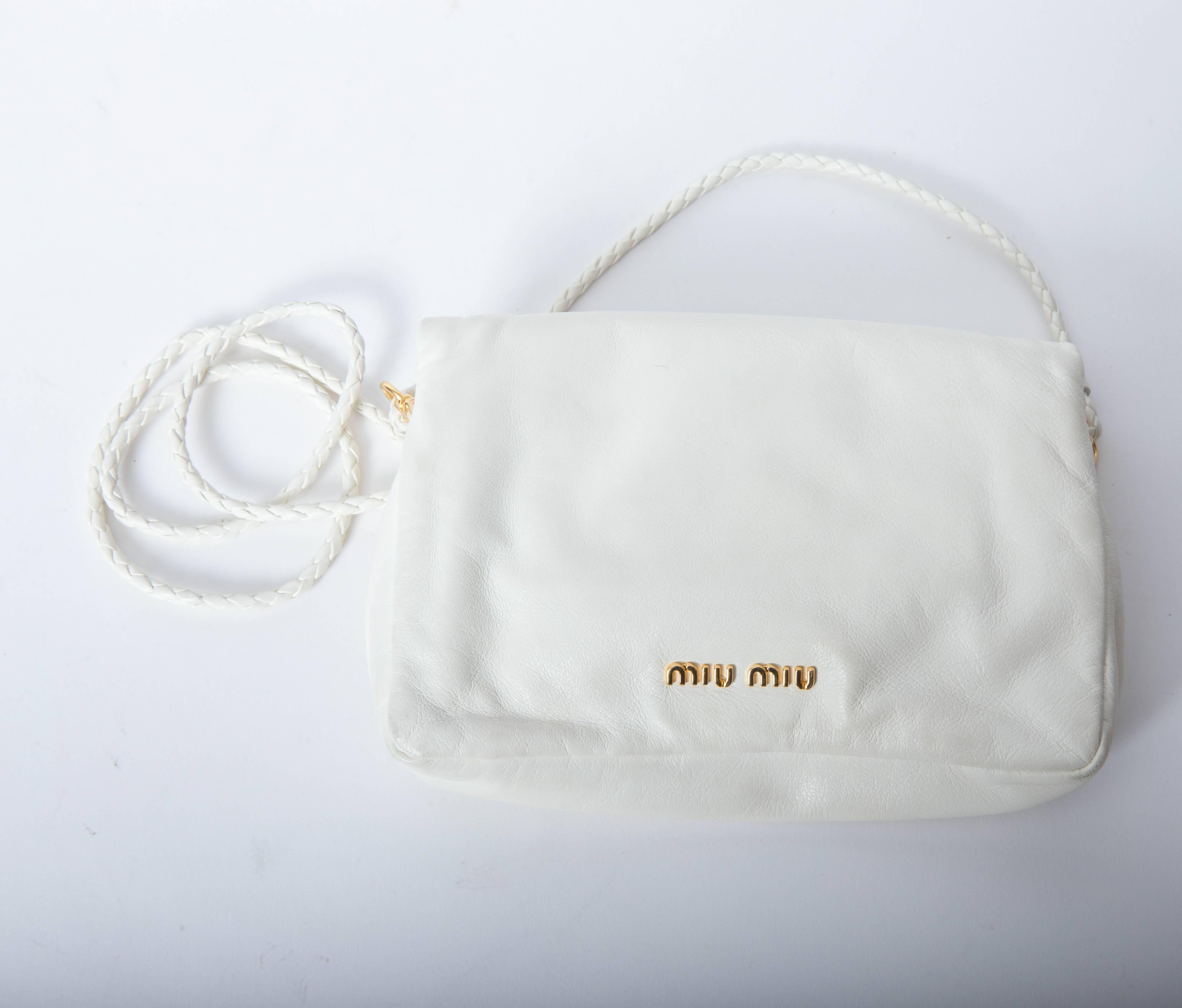 Miu Miu White Leather Jewelled Clutch / Crossbody  4