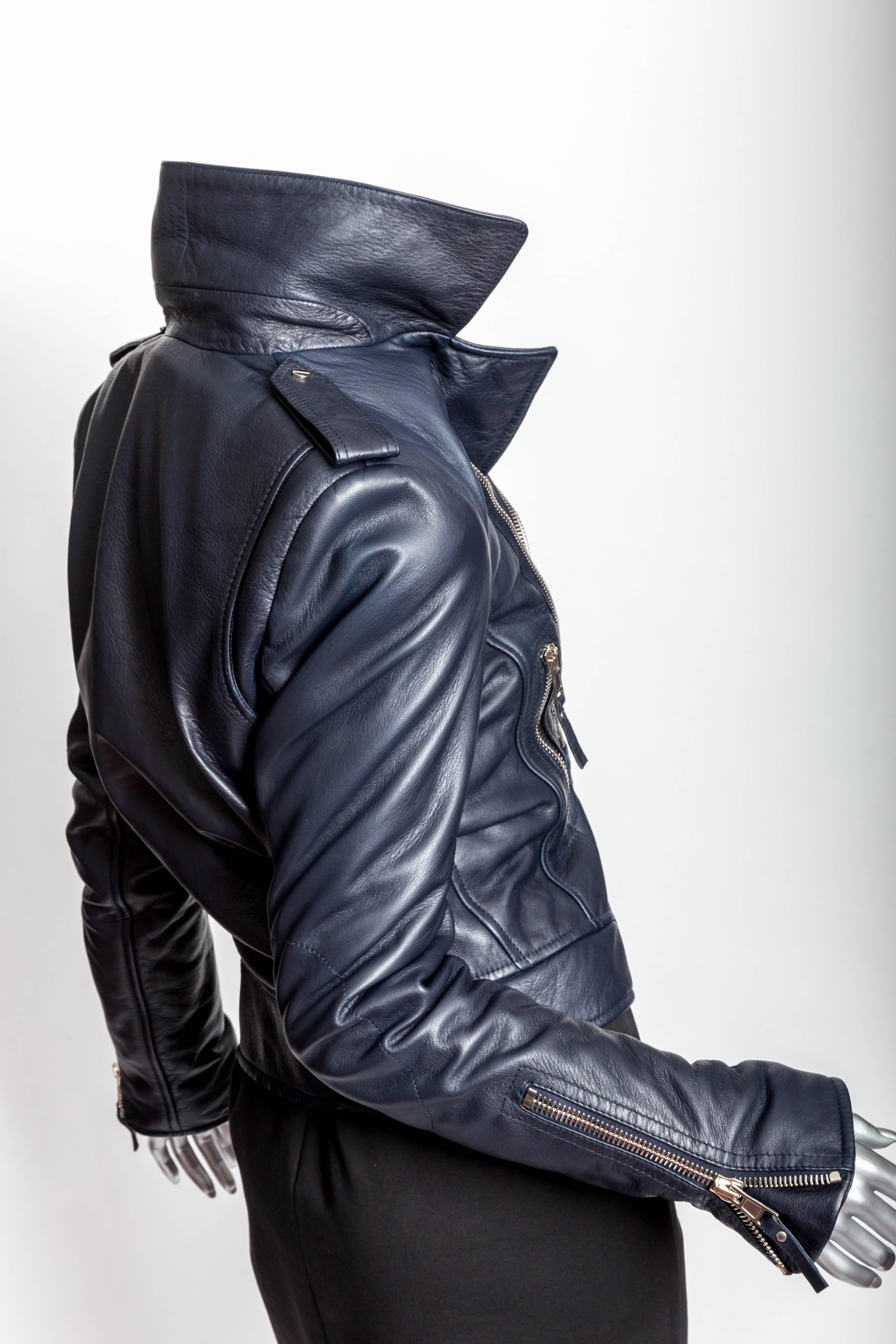 balenciaga blue leather jacket