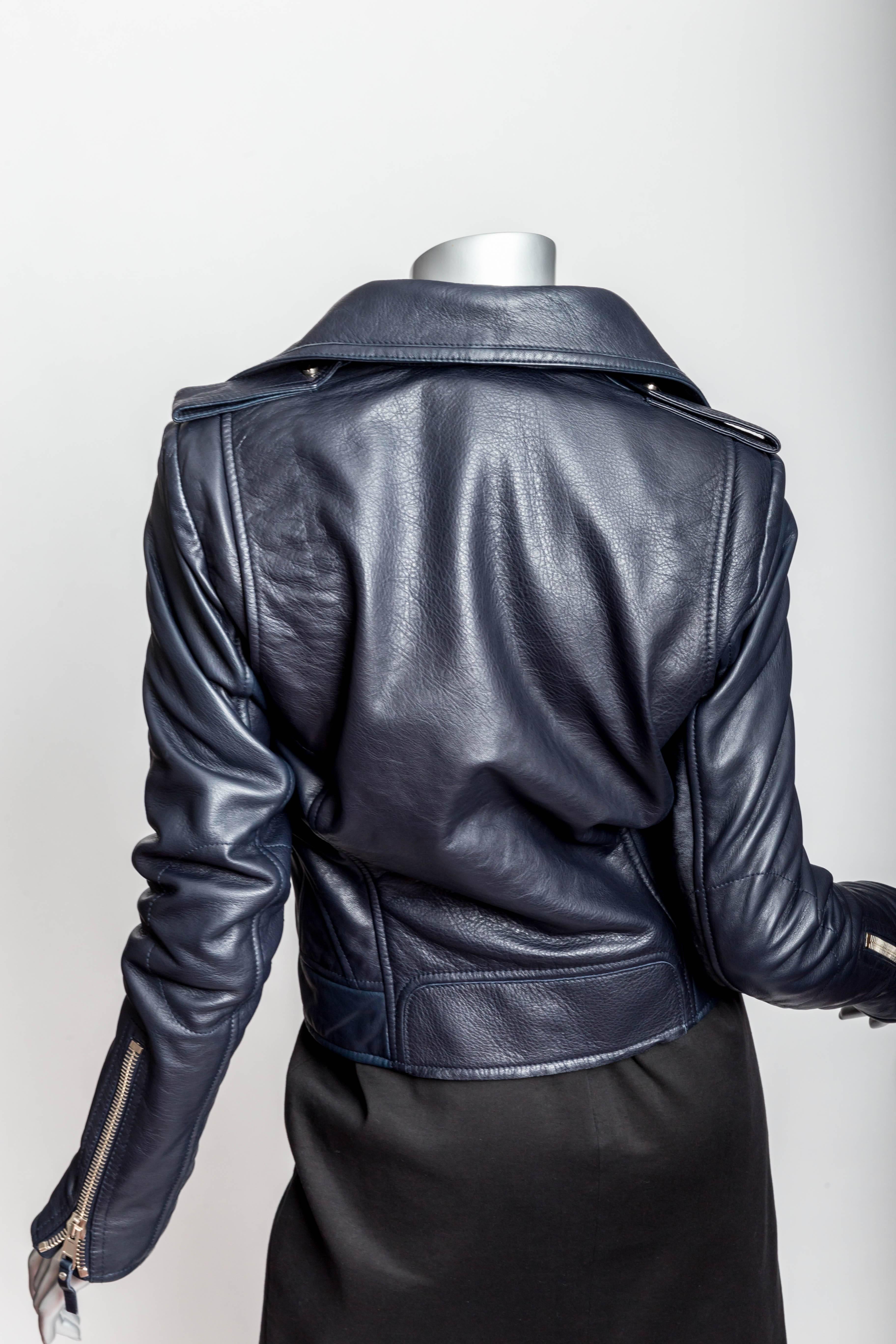 blue leather motorcycle jacket