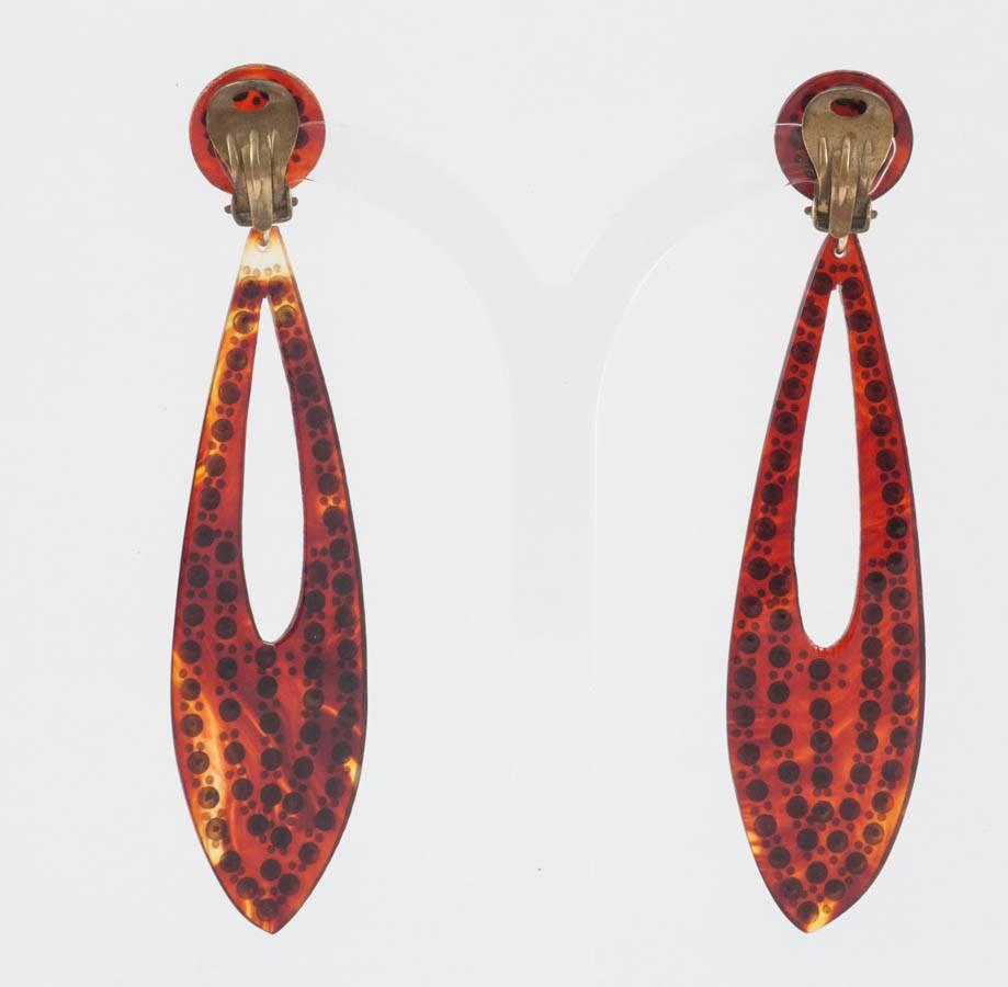French 'tortoiseshell' celluloid and paste long drop earrings, 1920s 1