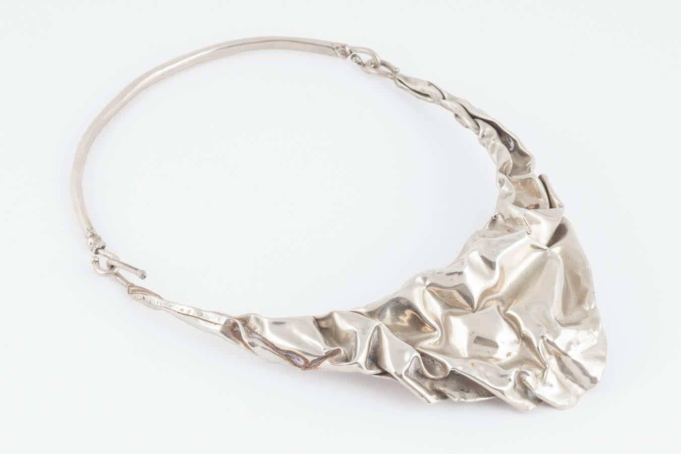 Striking hand made artisan 'crumpled' metal collar  In Good Condition In Greyabbey, County Down