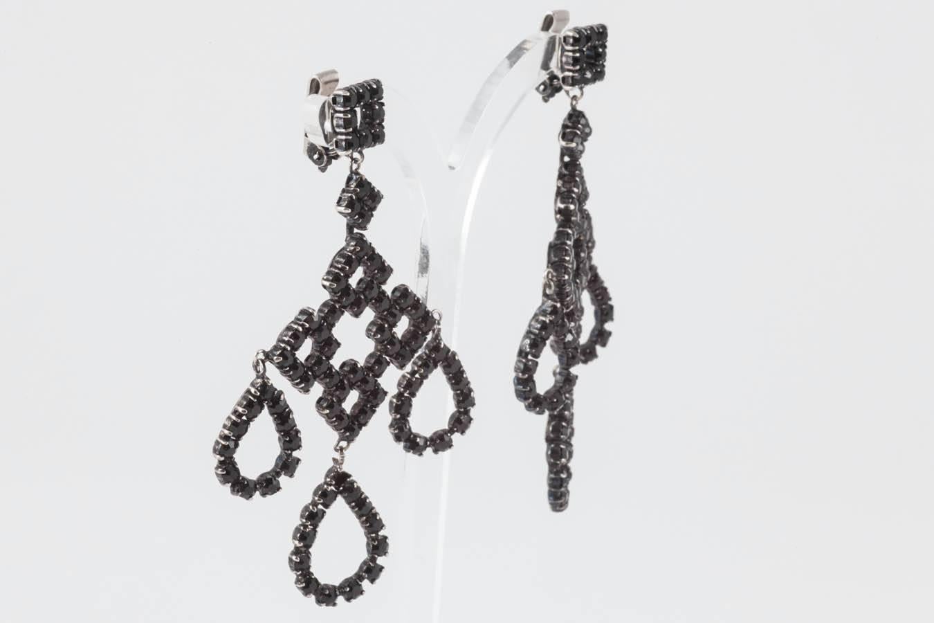 Black paste Deco inspired drop earrings, French, 1960s In Excellent Condition In Greyabbey, County Down