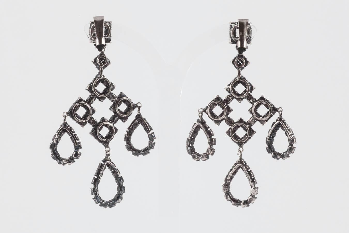 Women's Black paste Deco inspired drop earrings, French, 1960s