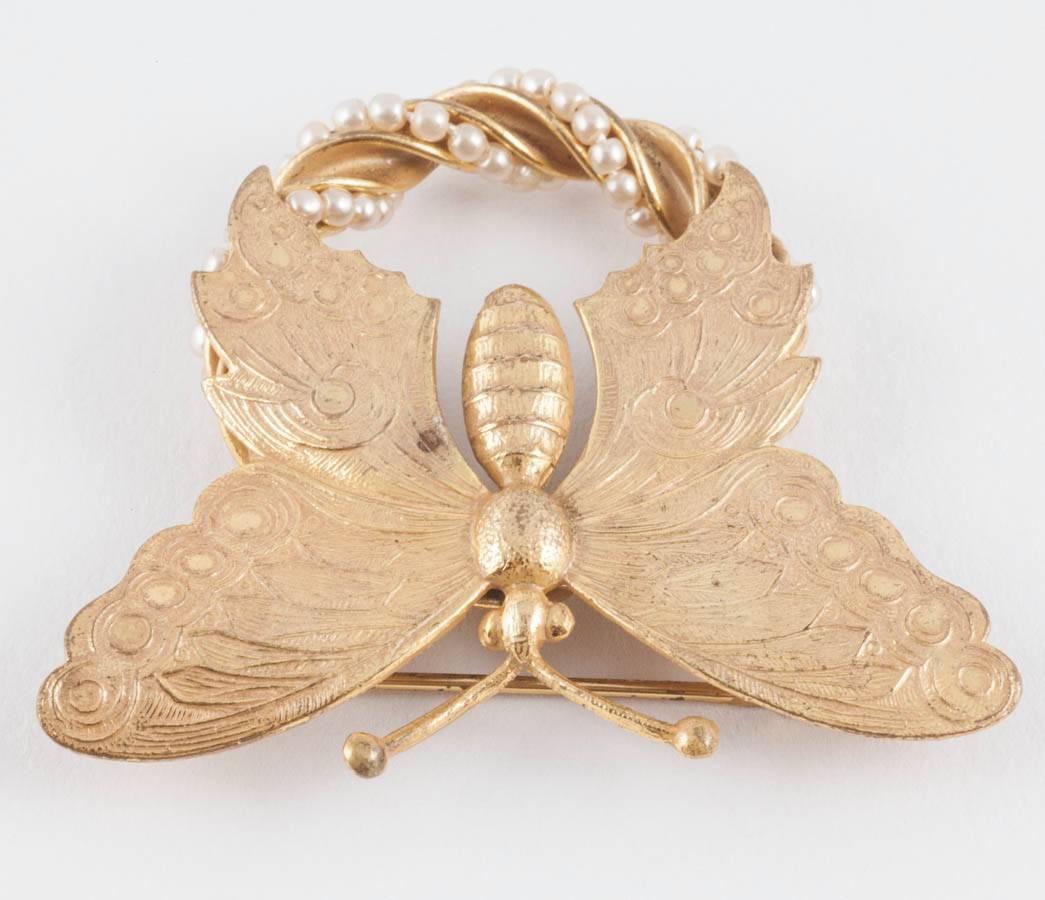 Women's or Men's  Russian gilt and pearl 'butterfly' brooch, Miriam Haskell