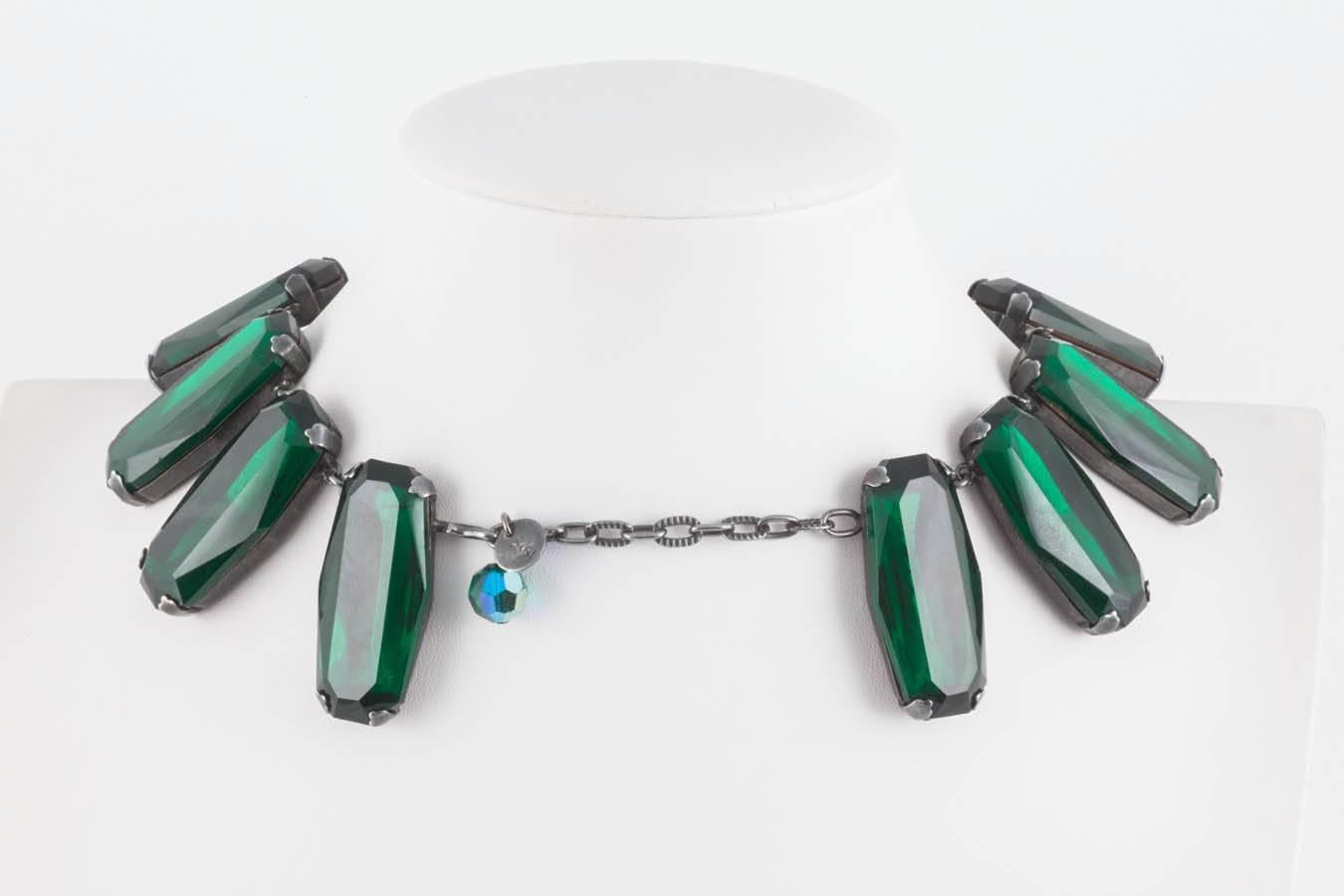 Women's Superb deep emerald glass panel necklace, Yves Saint Laurent, 1980s