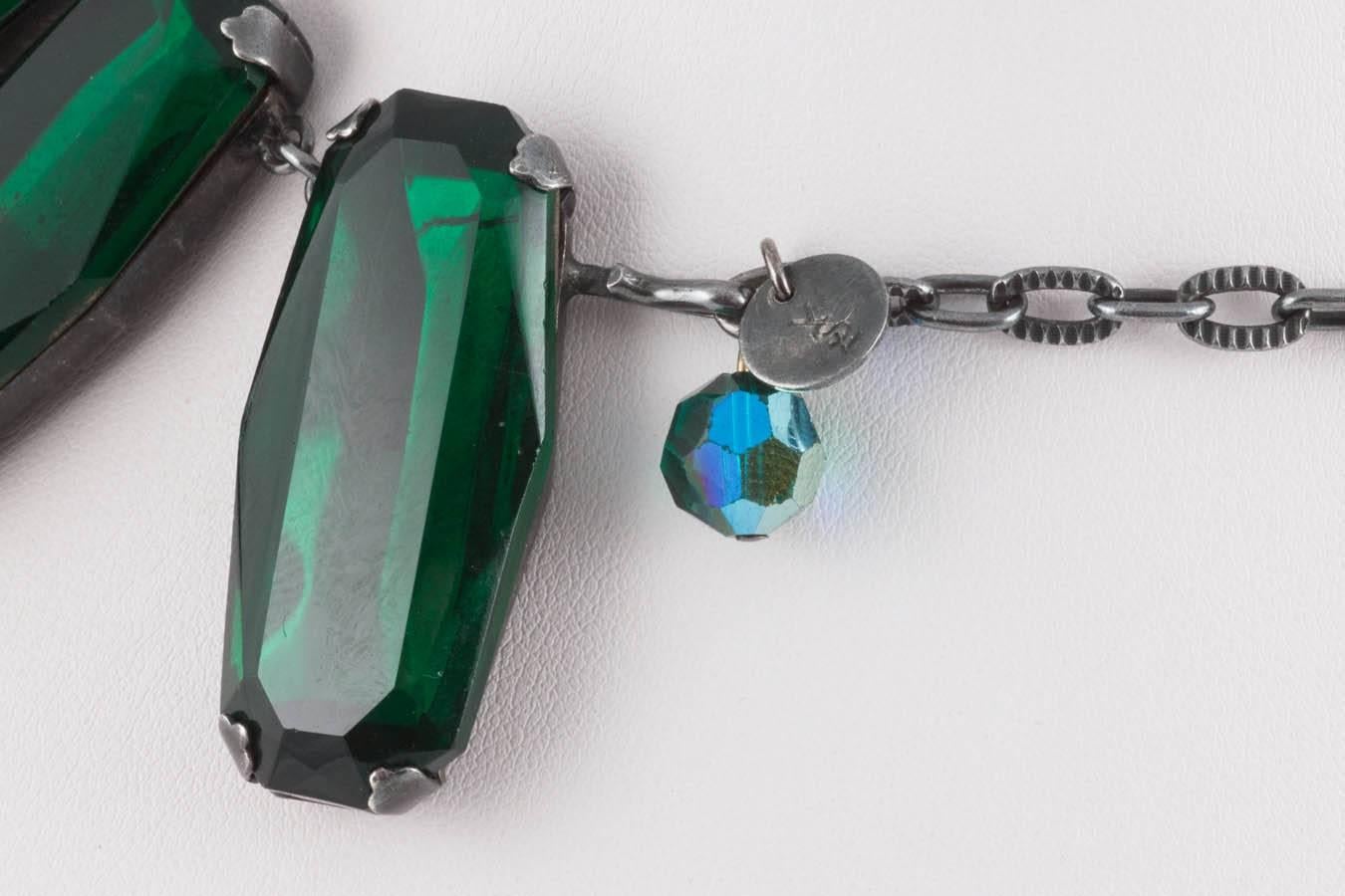 Superb deep emerald glass panel necklace, Yves Saint Laurent, 1980s 1