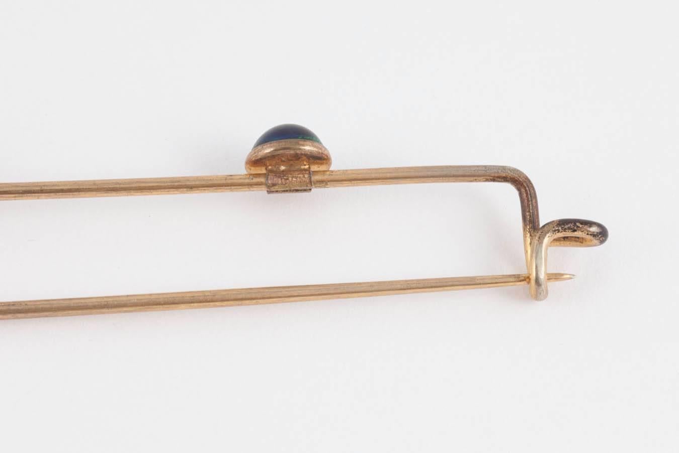  Victorian Aesthetic movement gilt metal and enamel shawl pin 1