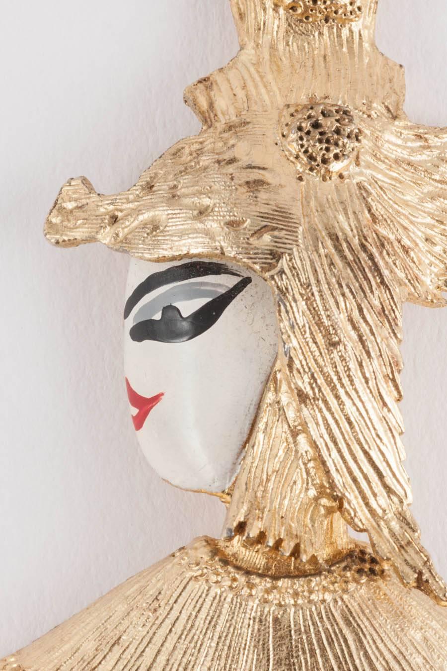 Lee Menichetti whilst designing for Polcini did a wonderful series of characters from opera and ballet in 1972. This delightful Cleopatra brooch is a great example of this collection. Very high quality gilding and a hand painted face, this brooch is