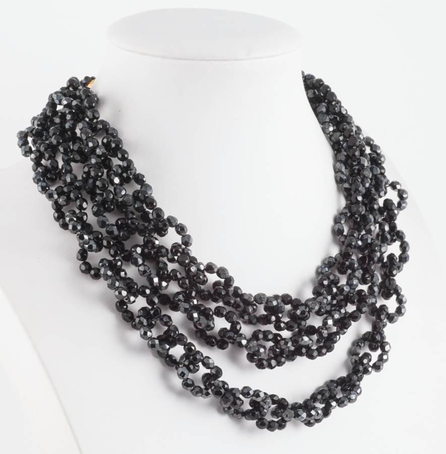 Black faceted bead three row 'loop' necklace, Coppola e Toppo, 1960. In Good Condition In Greyabbey, County Down