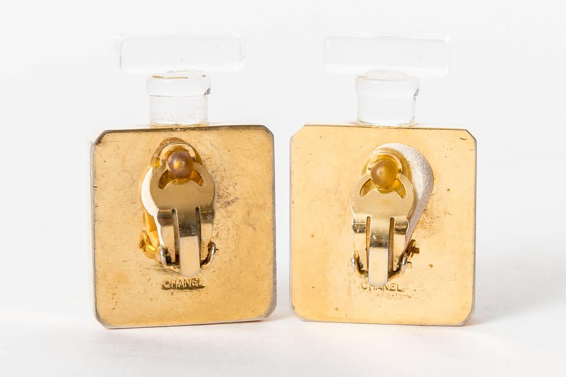 Chanel Vintage Perfume Bottle Clip On Earrings In Excellent Condition In Westhampton Beach, NY