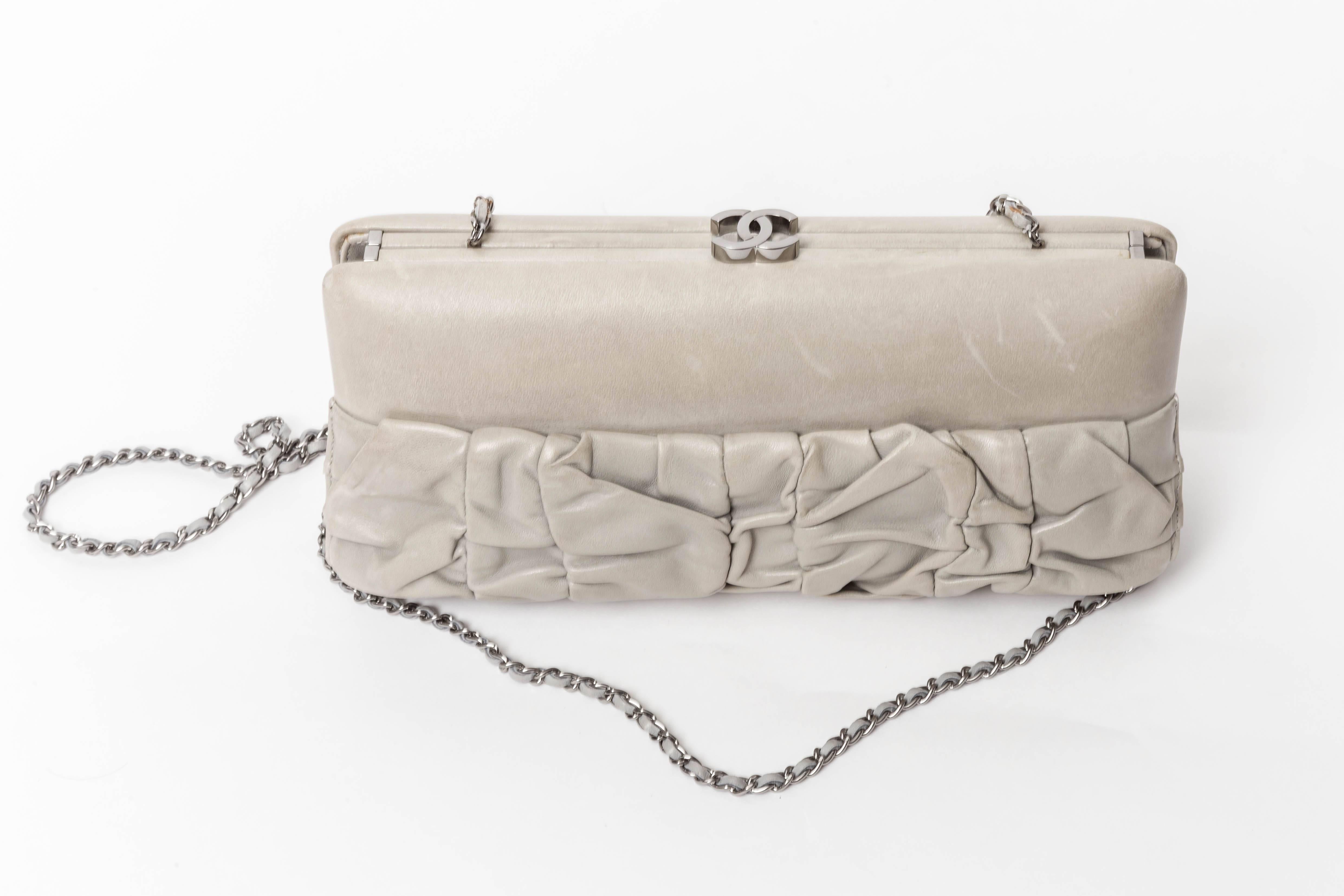Chanel Grey Lambskin Clutch with Optional Shoulder Strap 4