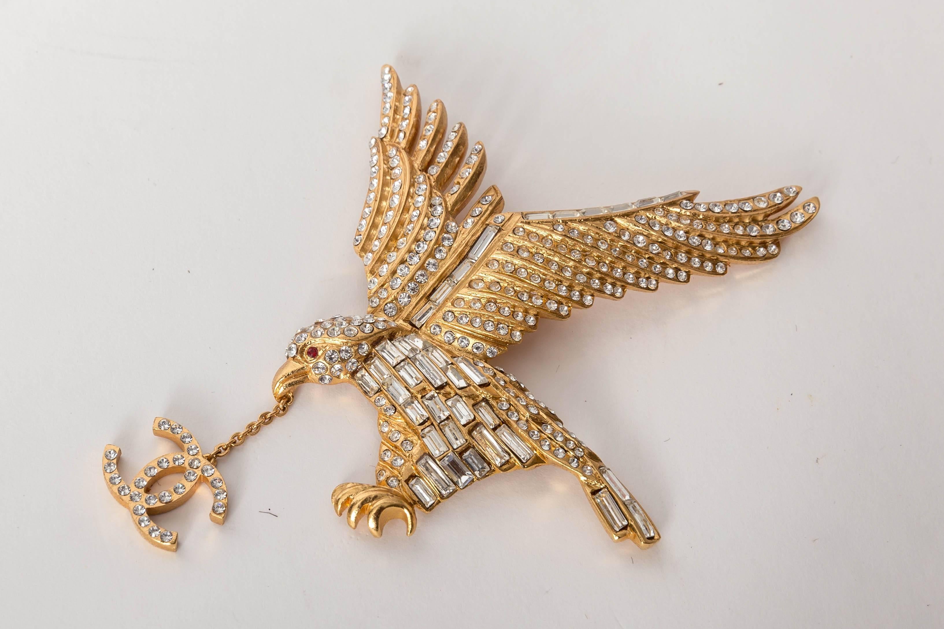 Chanel Vintage Gold Plated Eagle Brooch In Excellent Condition In Westhampton Beach, NY