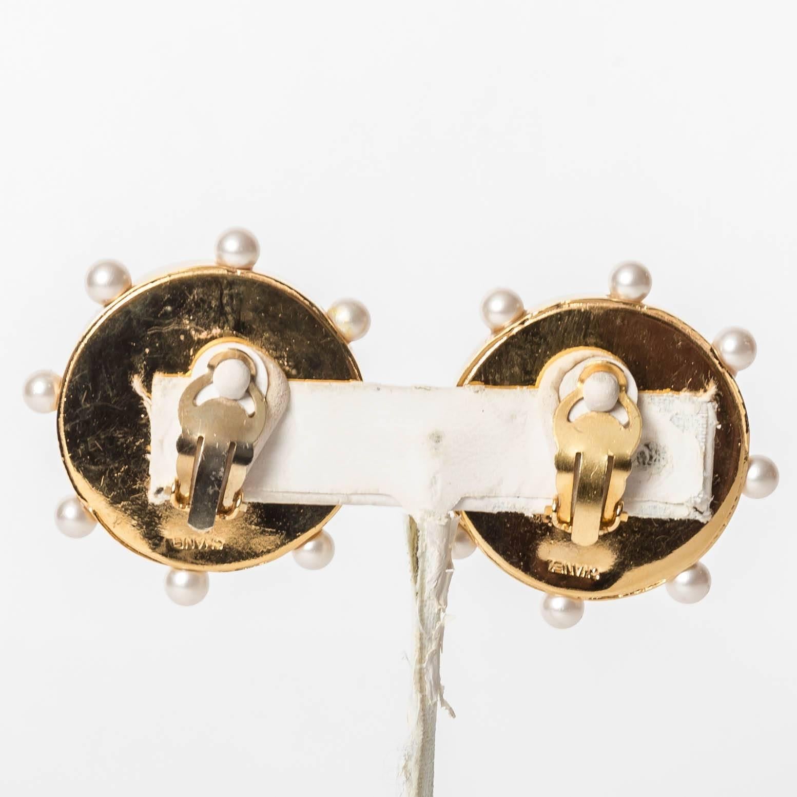 Chanel Vintage Gold Earrings with Pearl Surround 1