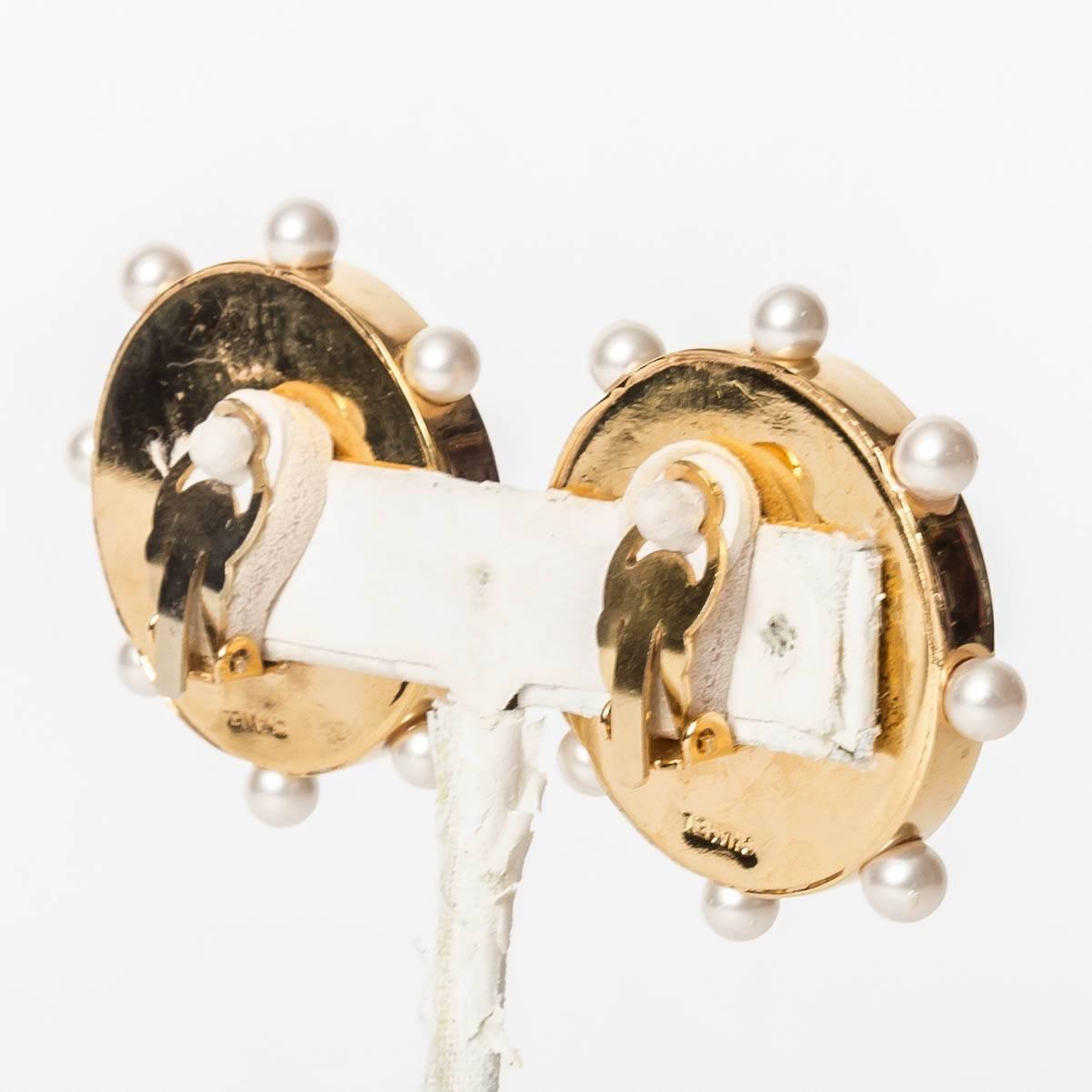 Chanel Vintage Gold Earrings with Pearl Surround 2