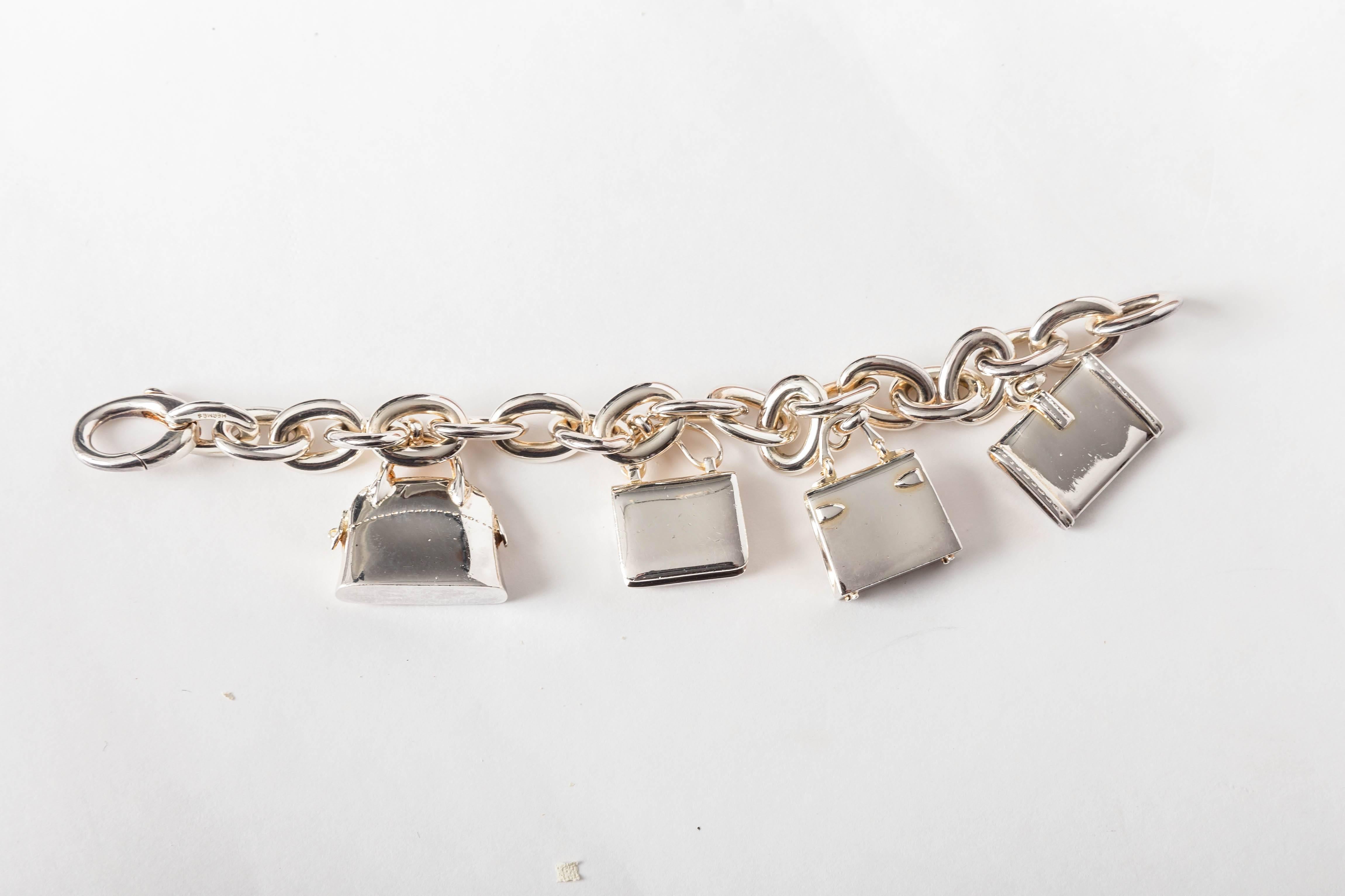 Hermes Birkin Charm Bracelet in Sterling Silver and Gold In Excellent Condition In Westhampton Beach, NY