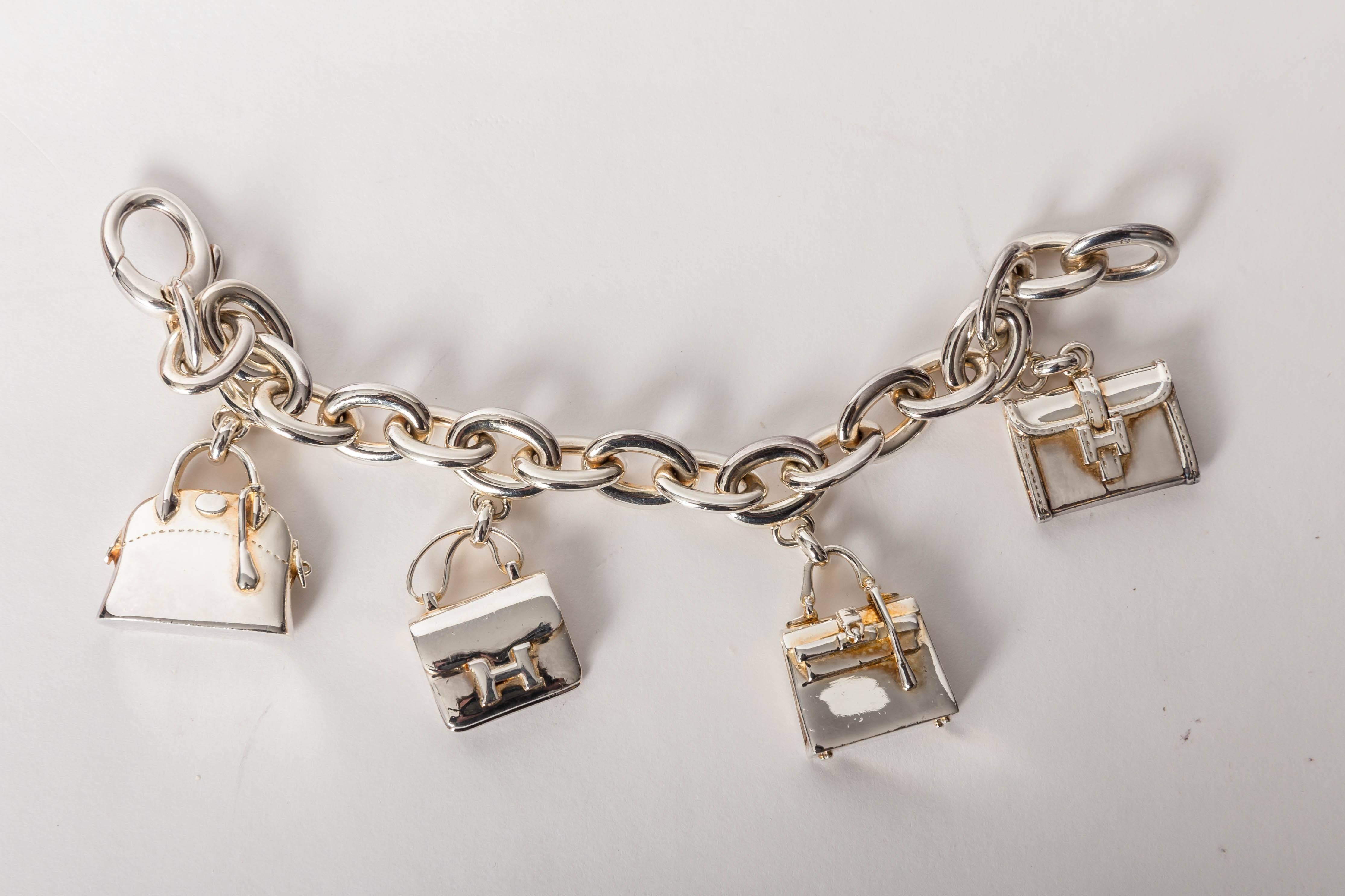 Women's Hermes Birkin Charm Bracelet in Sterling Silver and Gold