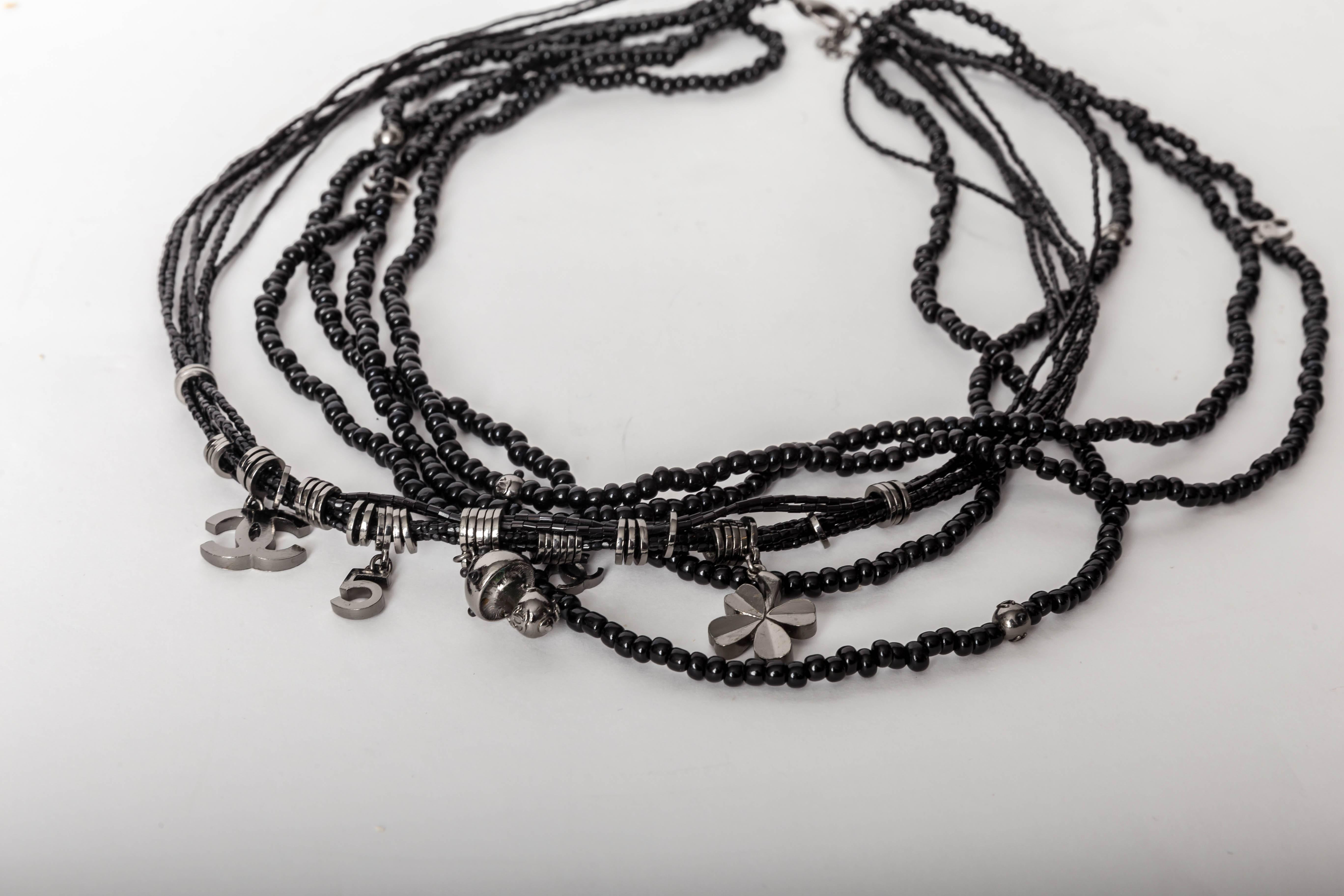 Chanel Multi Strand Necklace with Charms  In Excellent Condition For Sale In Westhampton Beach, NY