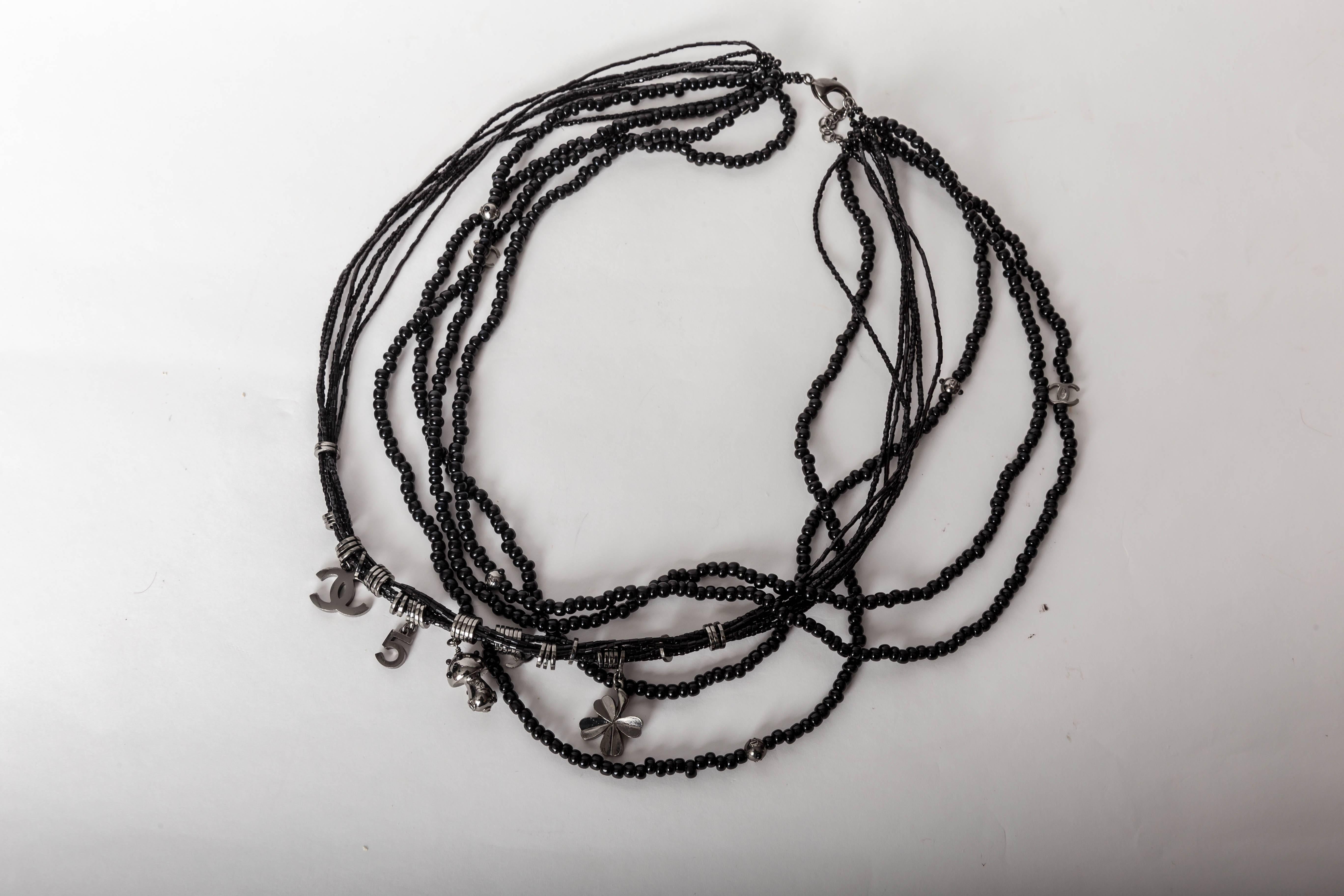 Women's Chanel Multi Strand Necklace with Charms  For Sale