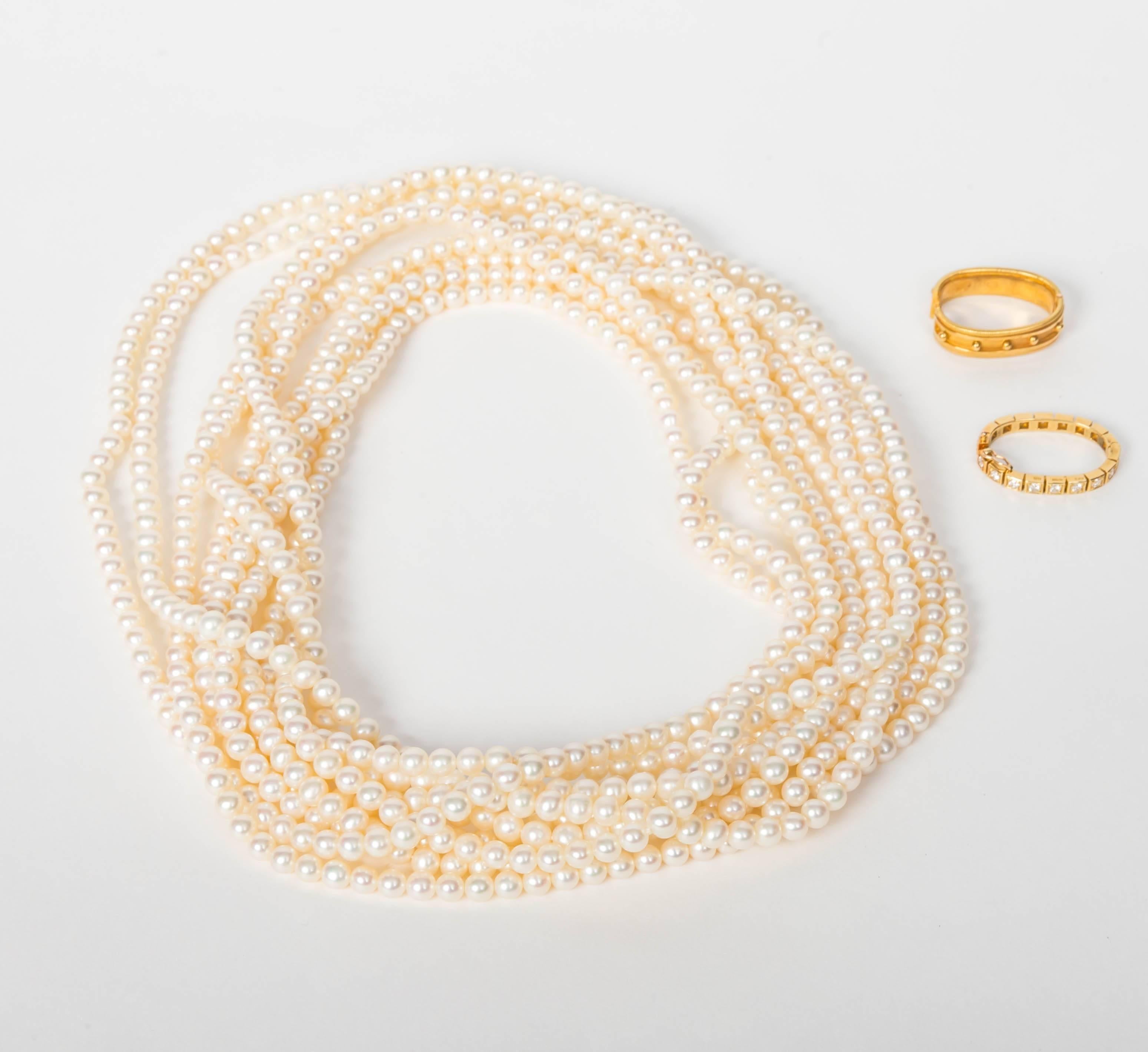 Cassandra Goad Pearls with Diamond and Gold Shorteners In Excellent Condition In Westhampton Beach, NY