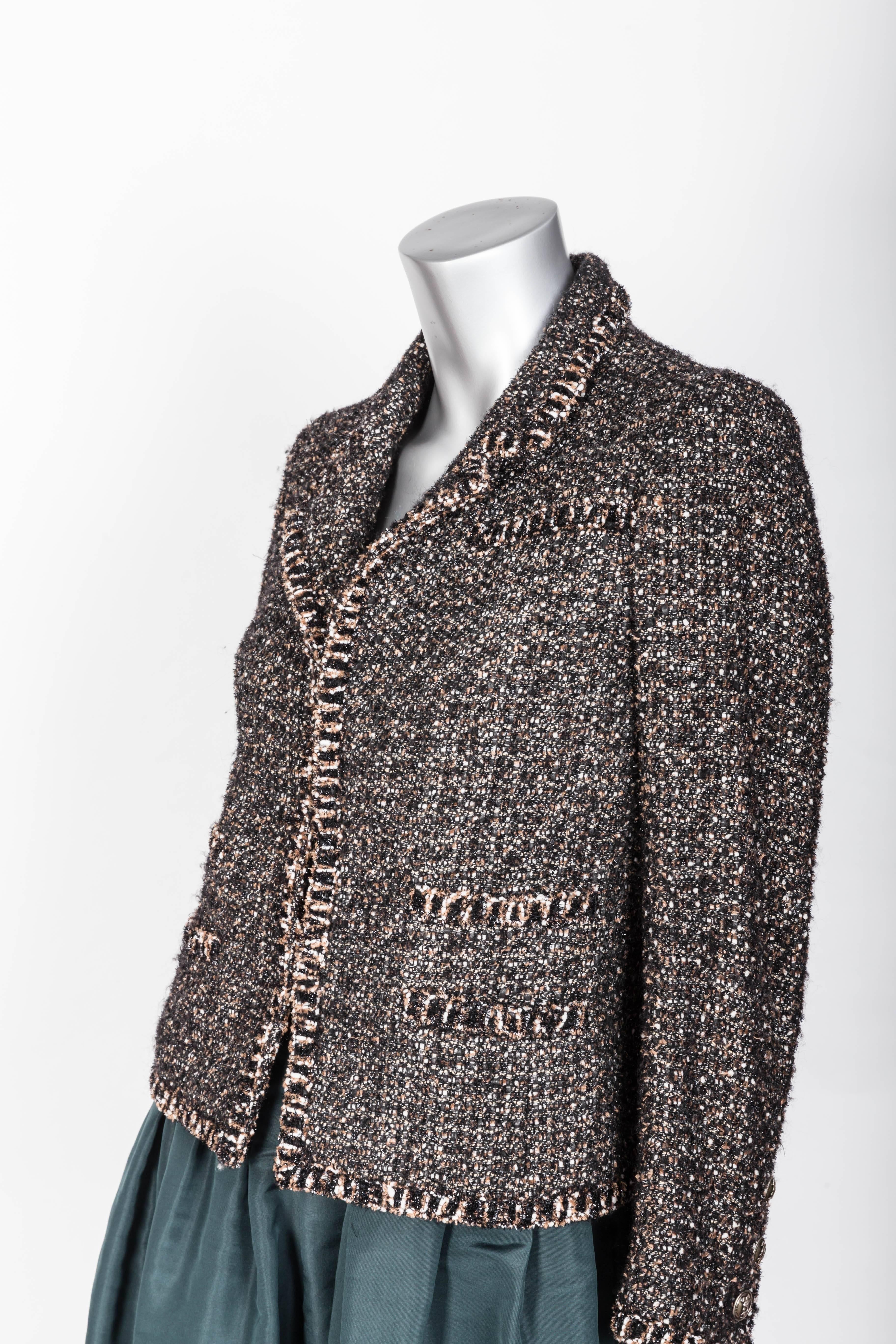 Black Chanel Metallic Tweed Jacket - 34