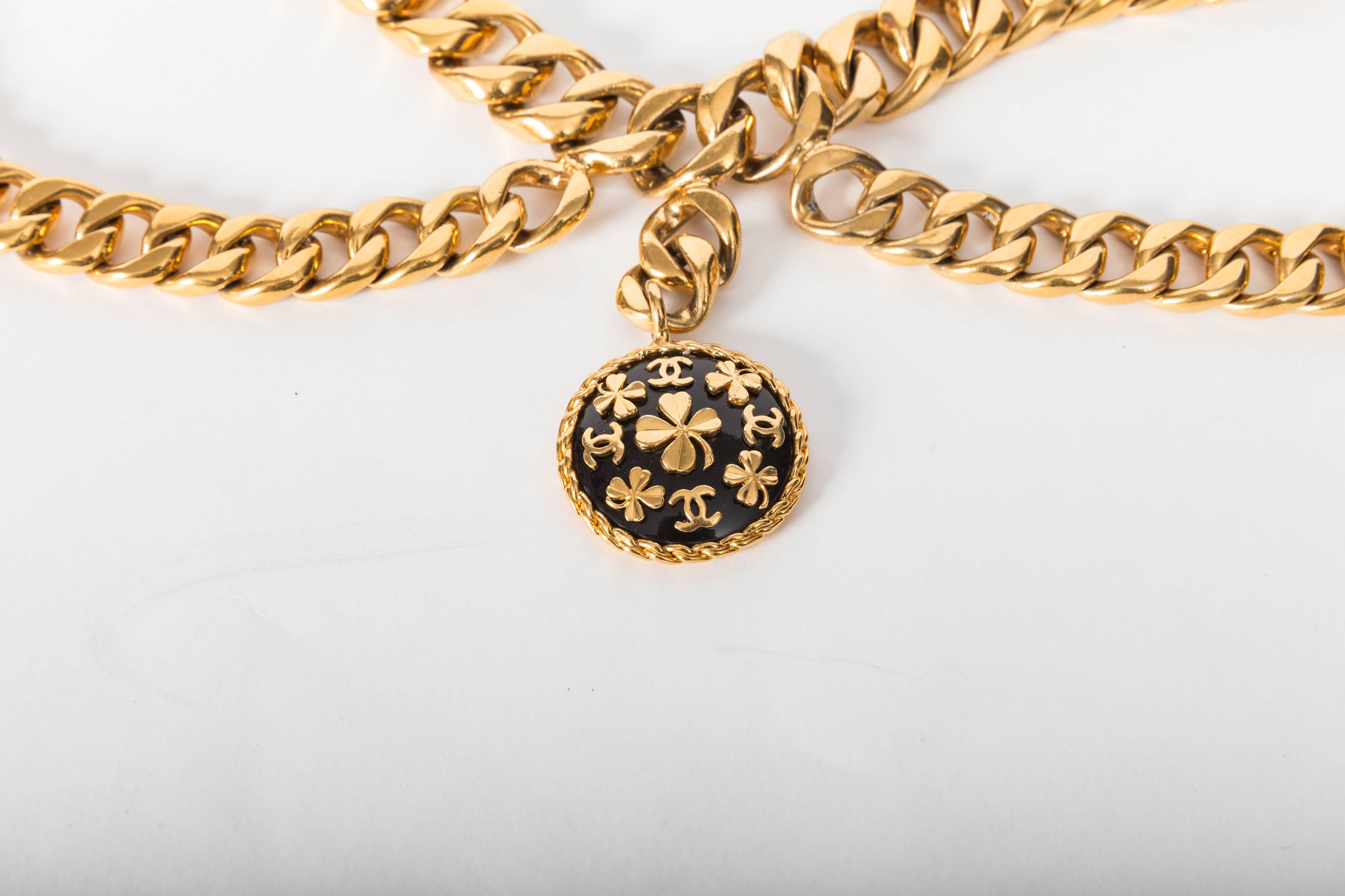 Women's or Men's Chanel Vintage Gold Plated Belt with Charm