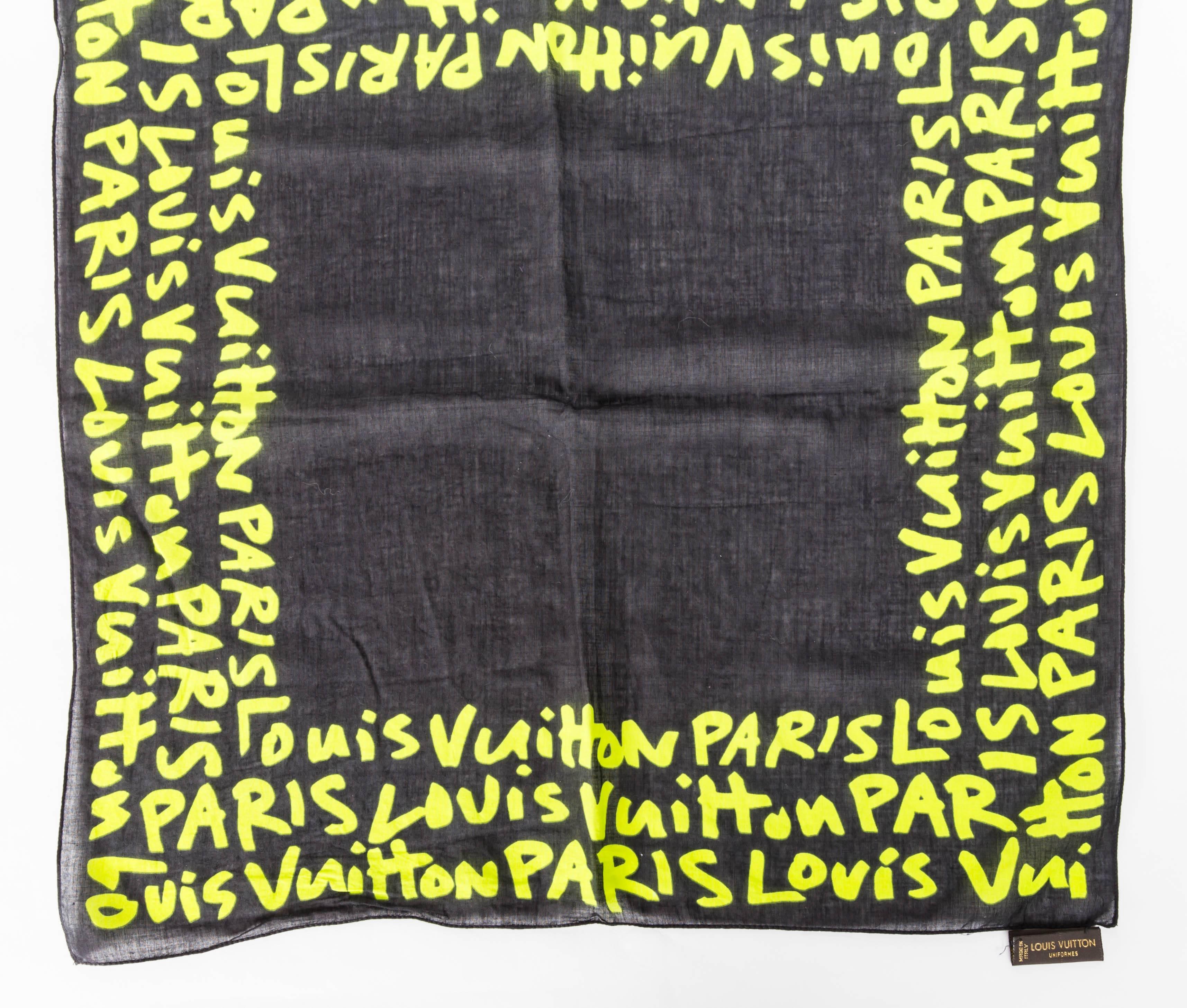 Iconic Stephen Sprouse Louis Vuitton Graffiti Scarf
18.25 x 18.25 inches
Condition is Very Good to Excellent
