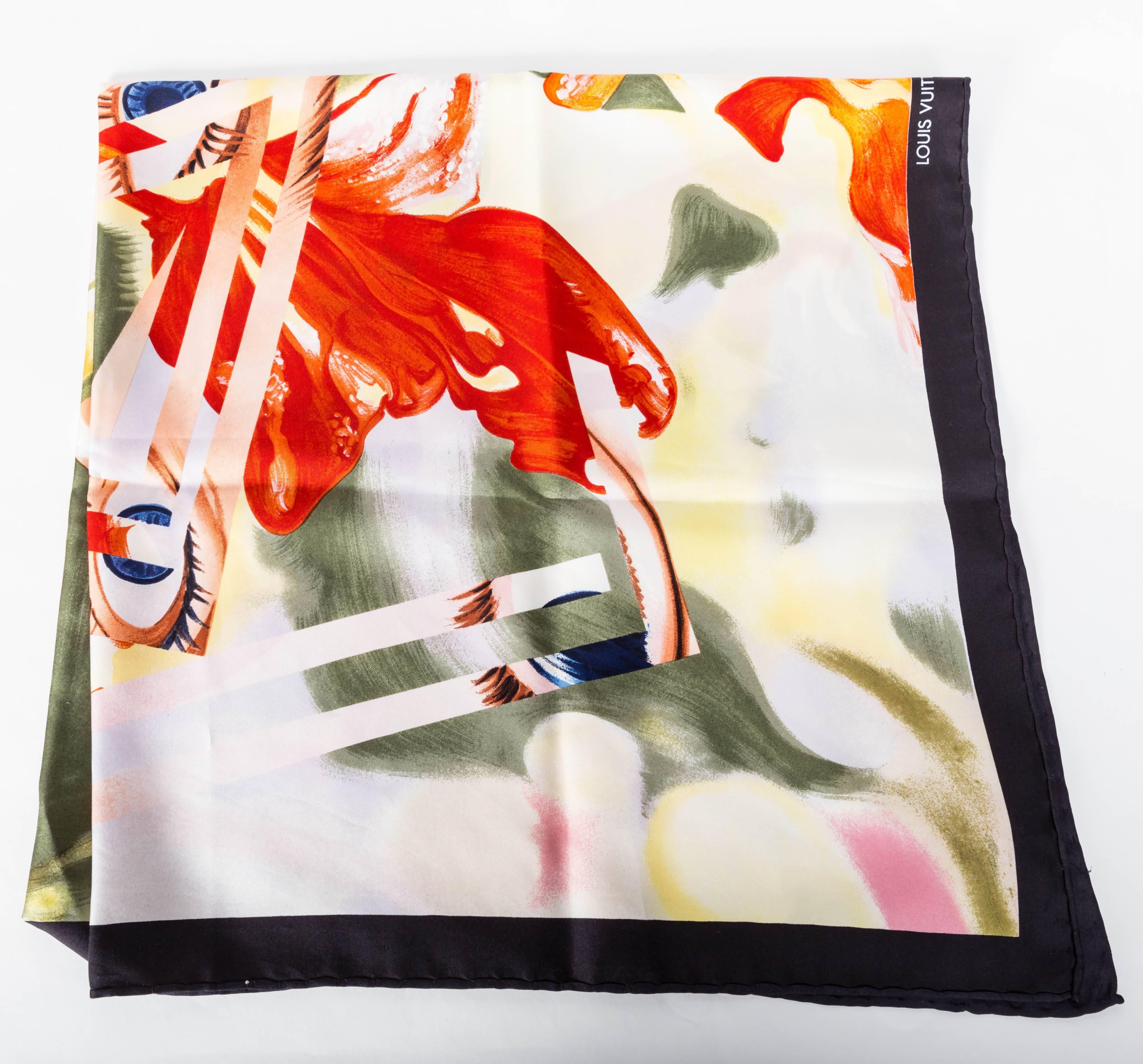 Beige Louis Vuitton Silk Scarf by James Rosenquist For Sale