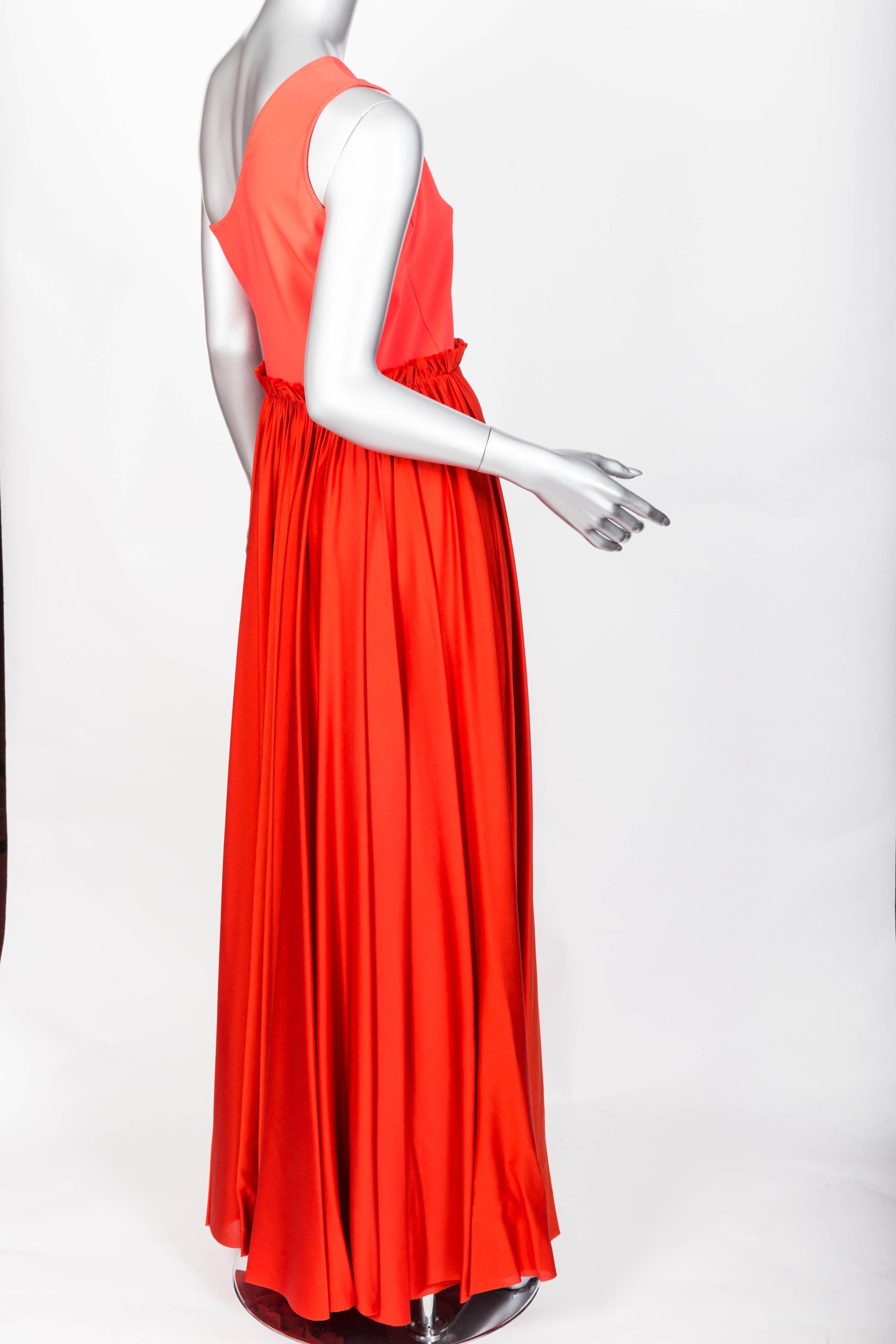 Red Lanvin One Shoulder Silk Gown in Pumpkin Orange, Size 40