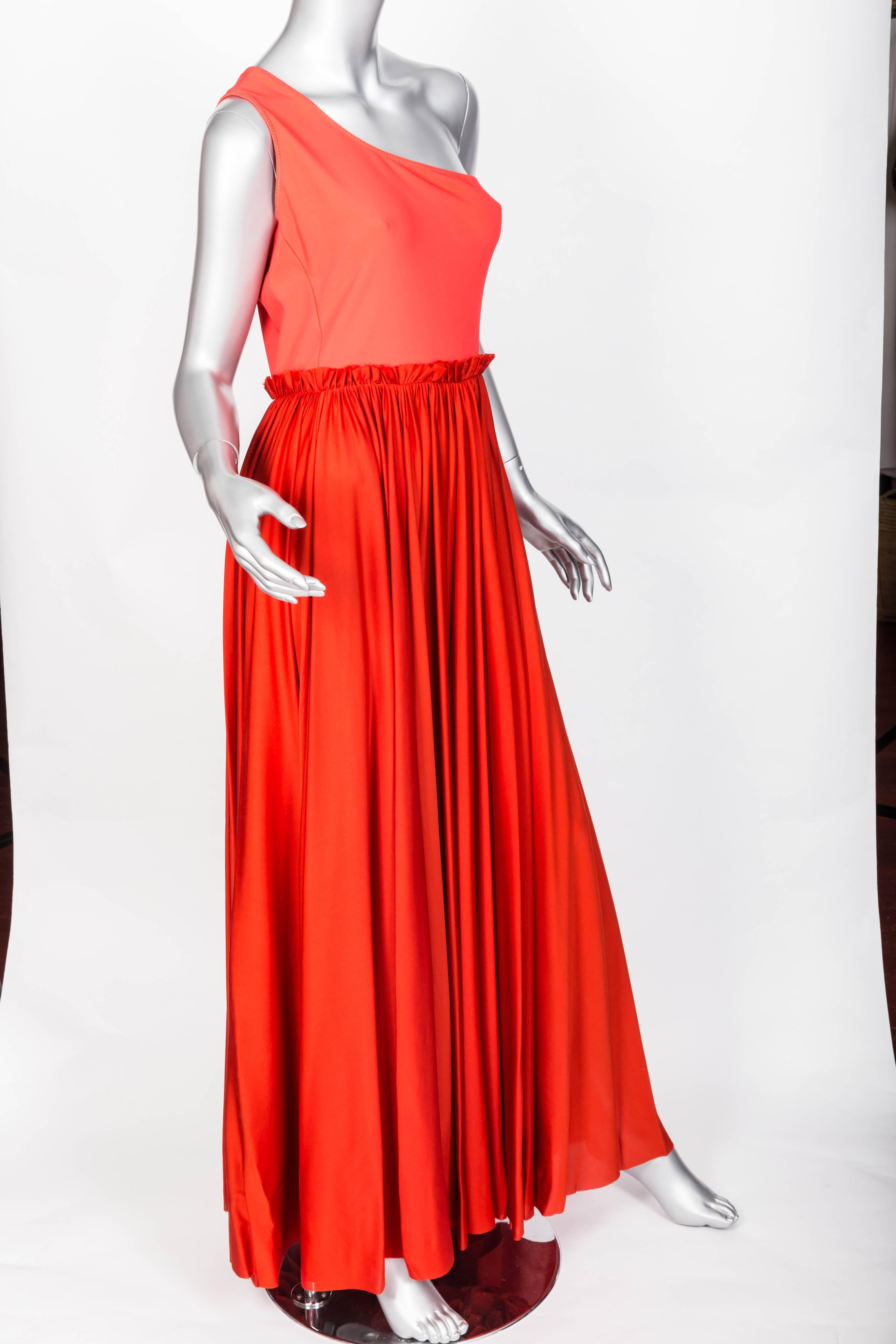 Lanvin One Shoulder Silk Gown in Pumpkin Orange, Size 40 In Excellent Condition In Westhampton Beach, NY