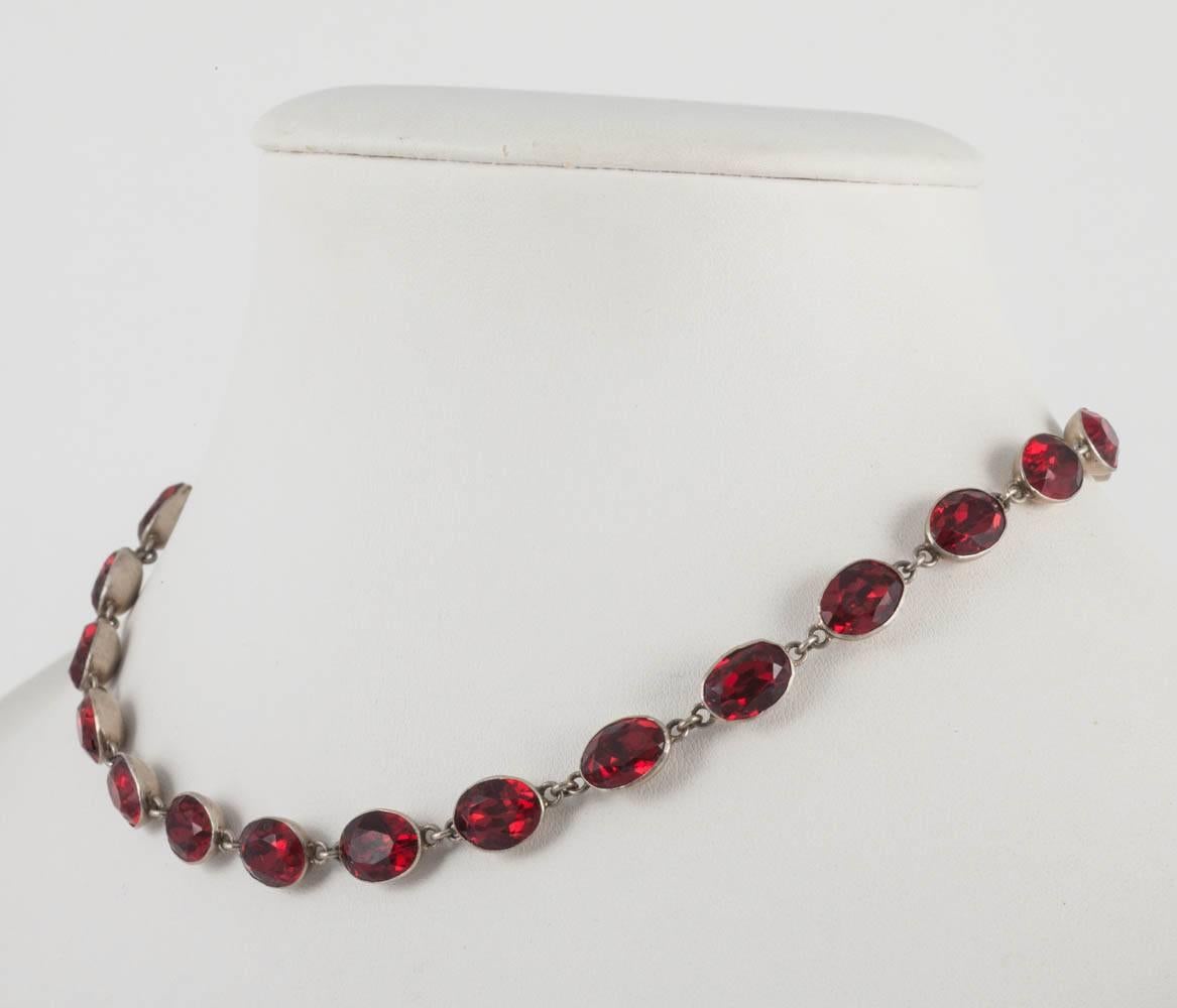 Deep ruby red glass and sterling silver necklace, late 19th century In Excellent Condition In Greyabbey, County Down