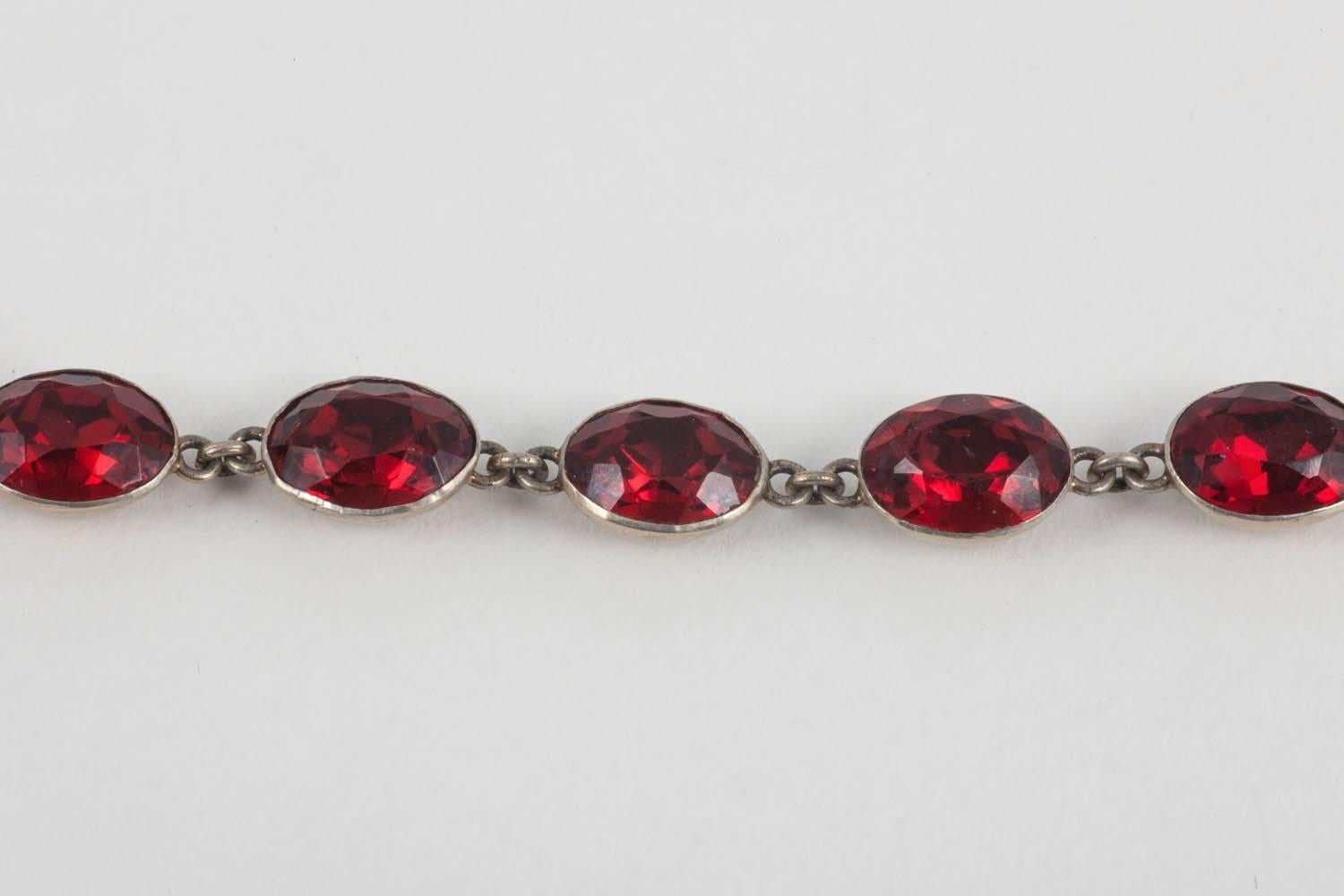 Women's Deep ruby red glass and sterling silver necklace, late 19th century