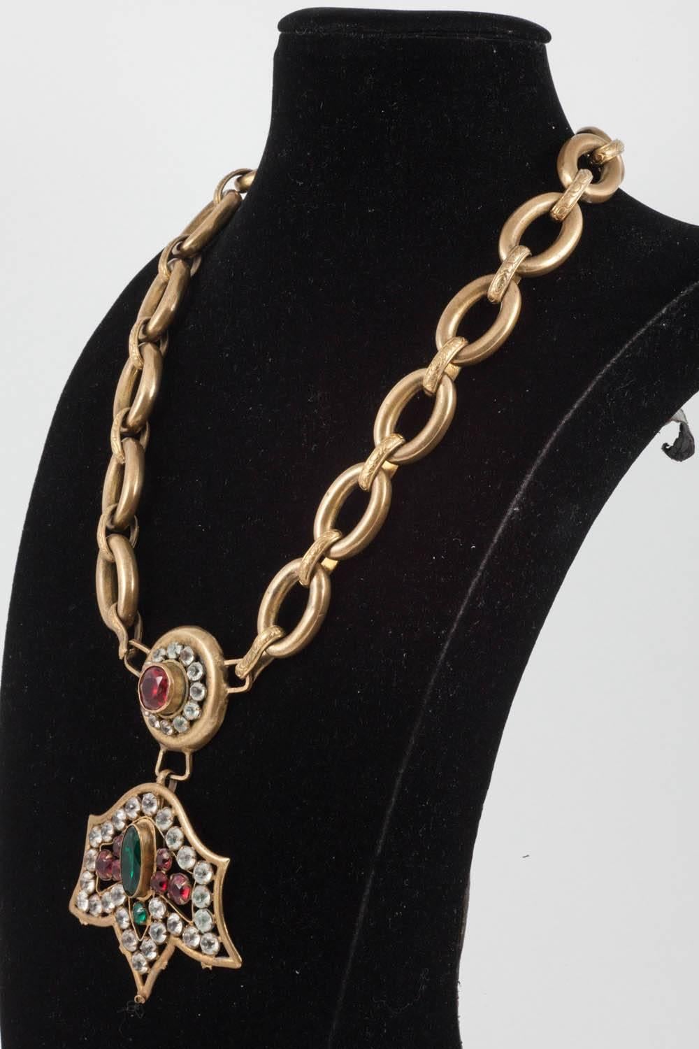 Belle Époque  Late 19th century brass and glass theatrical necklace, France.