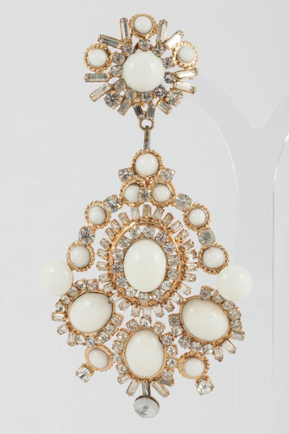 Handmade from ivory coloured poured glass, clear pastes, all set in gilded metal,truly artisanal and highly characteristic by Maison Gripoix in Paris in the 1960s, these are true 'bijou de la haute couture', and would have been made specifically for