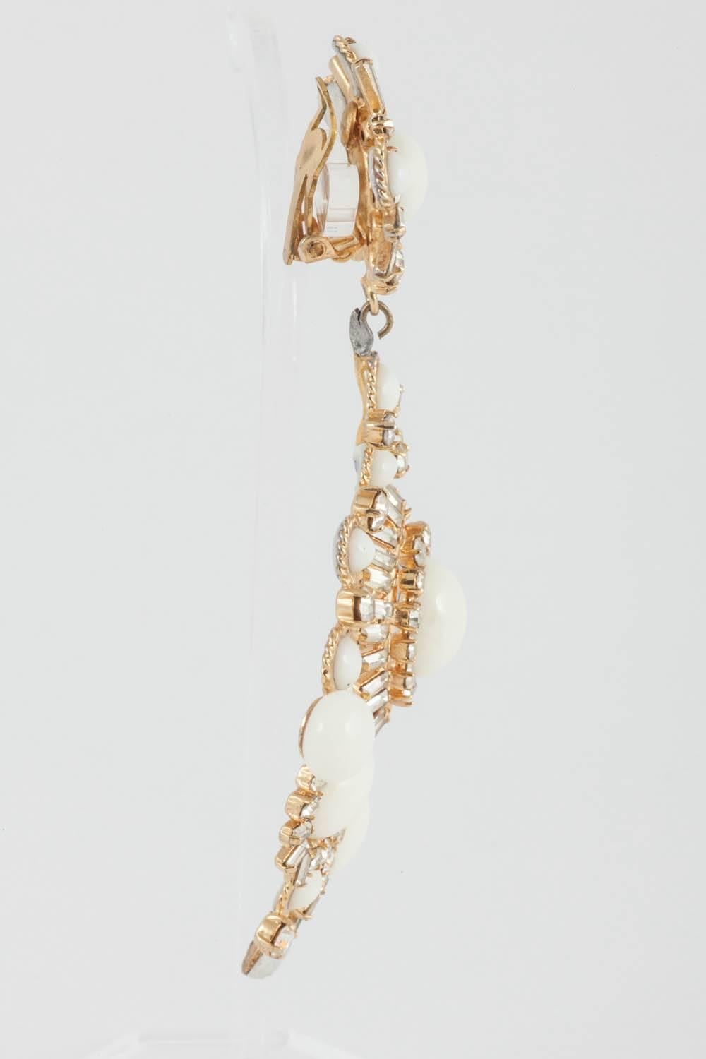 Very long poured glass and paste drop earrings, Maison Gripoix, France, 1960s. 1