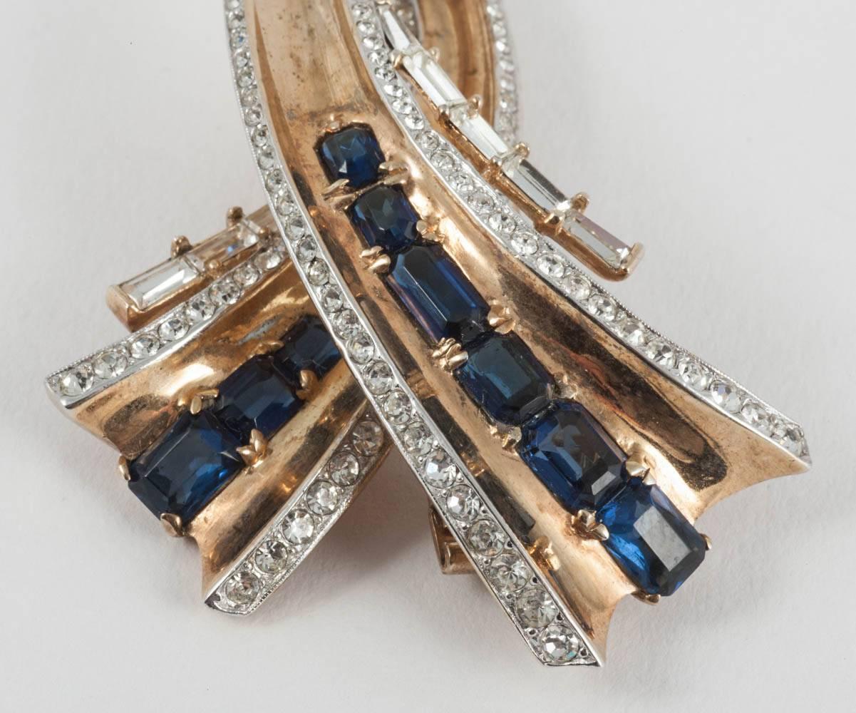 A silver gilt and paste 'cocktail' brooch and earrings set, Trifari, 1940s In New Condition In Greyabbey, County Down