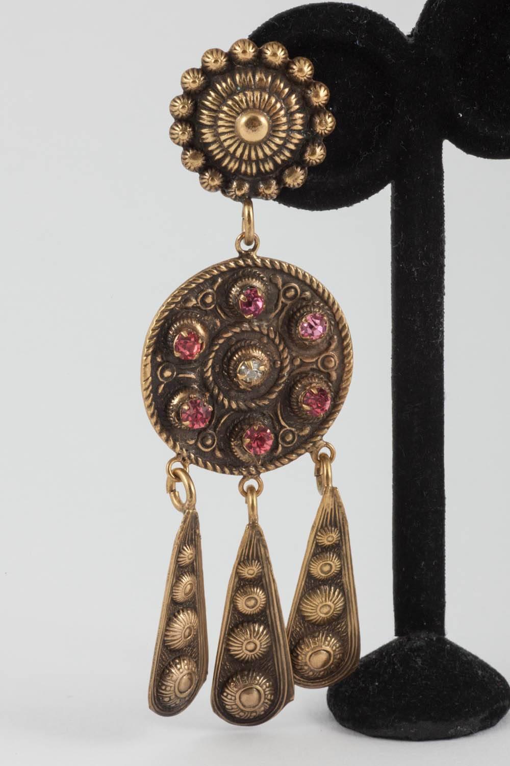These earrings have quite a Byzantine feel to them. They are on a grand scale but very light to wear. 
Eugene Joseff created ‘Joseff of Hollywood’ jewellery for the movies from 1935 until his death in 1948. His wife Joan Castle carried on his work