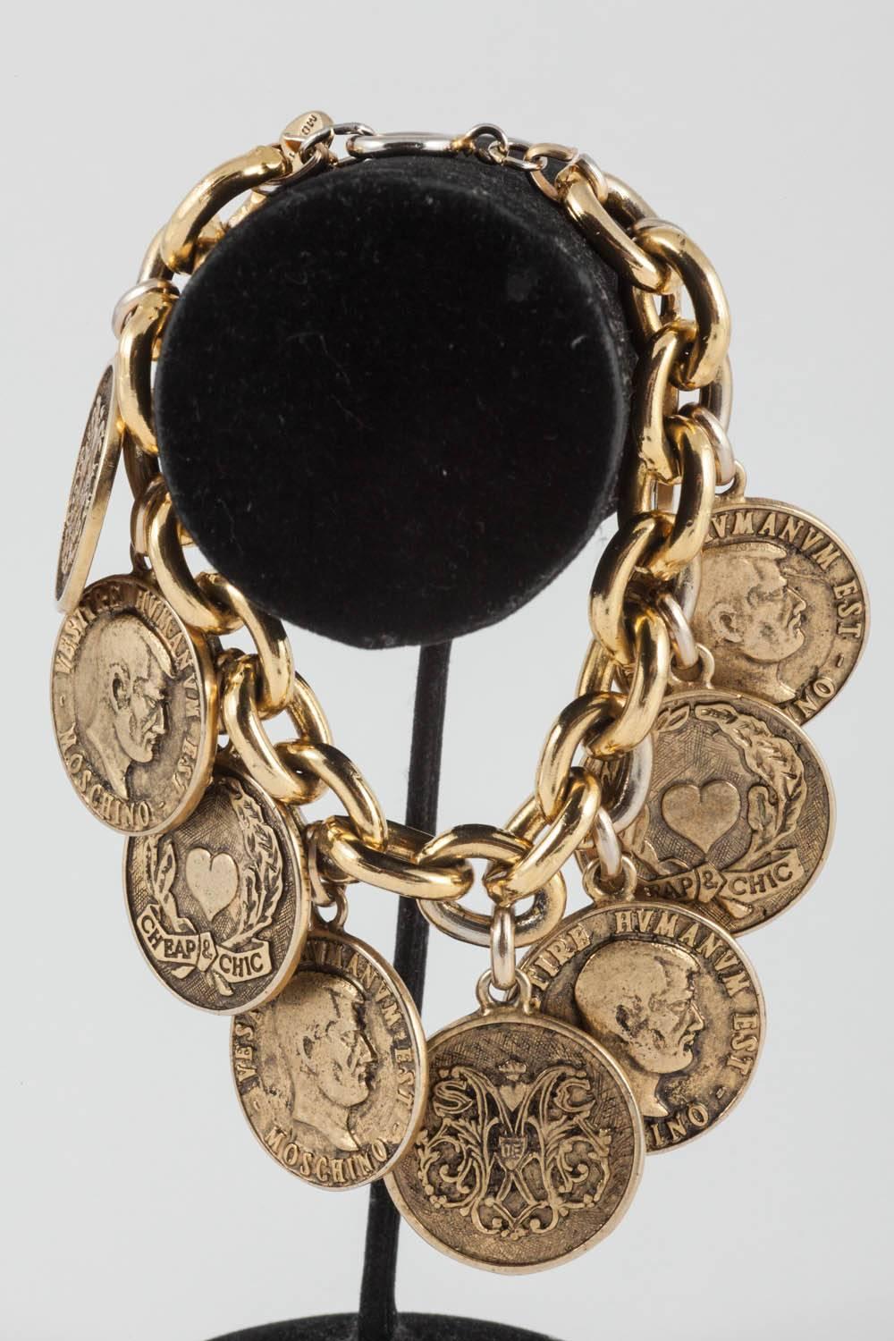  Early 'Cheap and Chic' antiqued gilt coins charm bracelet, Moschino, 1990s  4