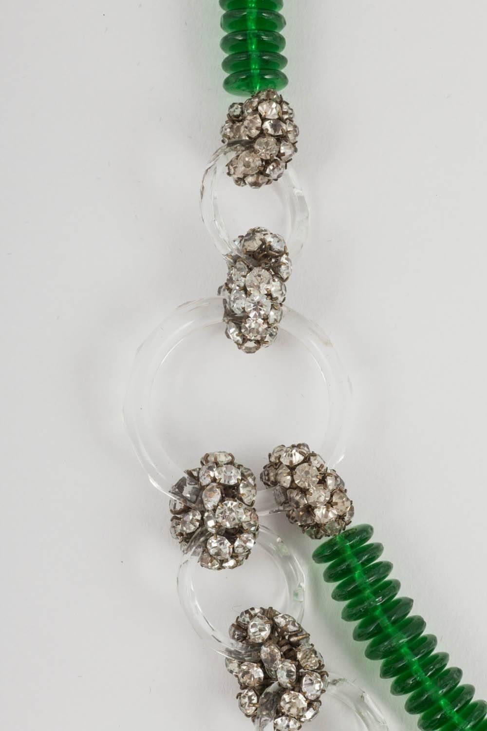 Emerald green glass and paste necklace, French 1920s 1