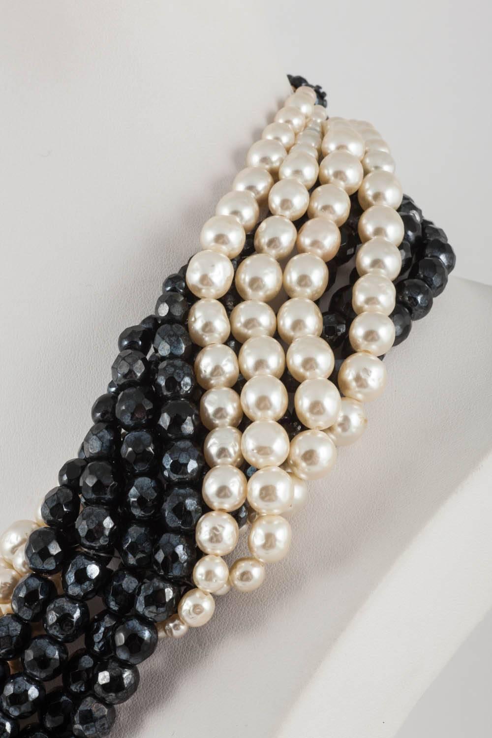  Black bead and faux cream baroque pearl 'twist' necklace, Coppola e Toppo, 1960s In Good Condition In Greyabbey, County Down