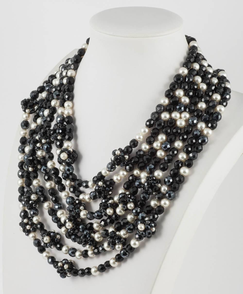  A large black bead and pearl multi row necklace, Coppola e Toppo, Italy, 1960s In Good Condition In Greyabbey, County Down